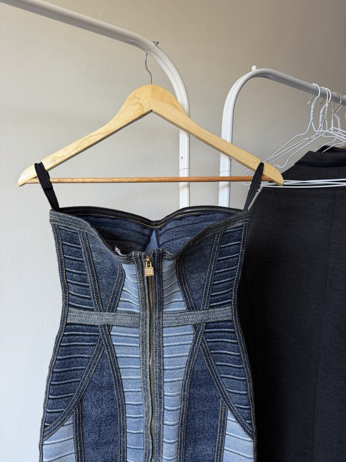 Herve Leger Women's Denim Knit Bodycon Dress Size XS