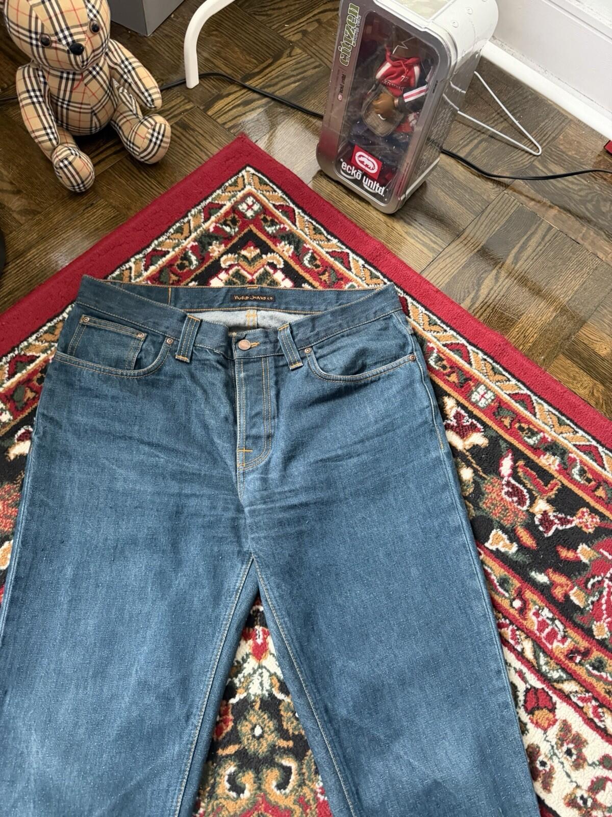 Nudie Grim Tim Organic Dry Greencast Button Fly 36 X 34 Jeans Vintage Blue