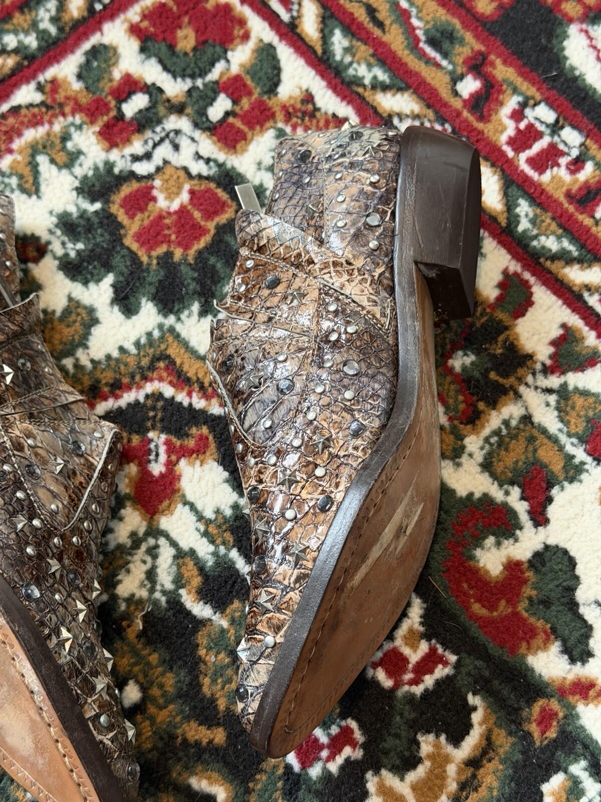 Jimmy Choo For H&M Python Exotic Western Cowboy Short Studs Shoes EU 37 | US 6