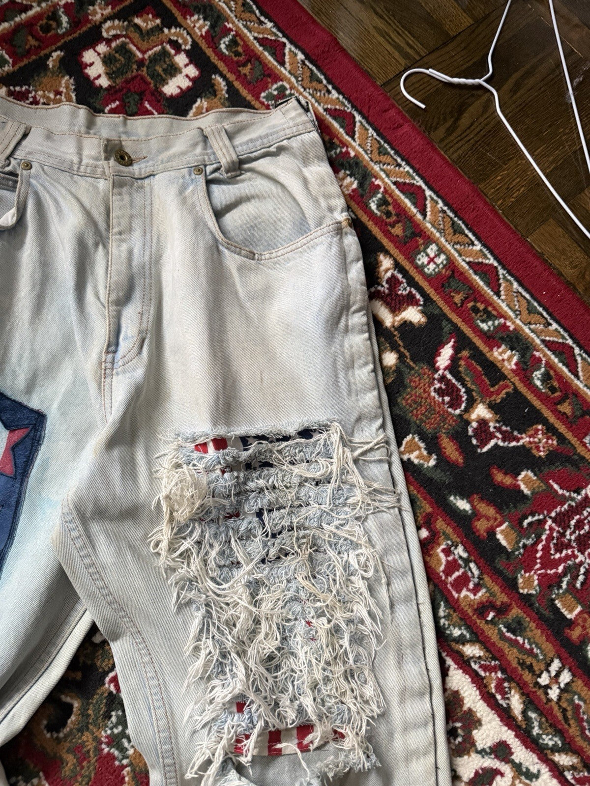 Vintage 90s Parasuco Distressed USA Flag Stars Jeans Light Wash Denim