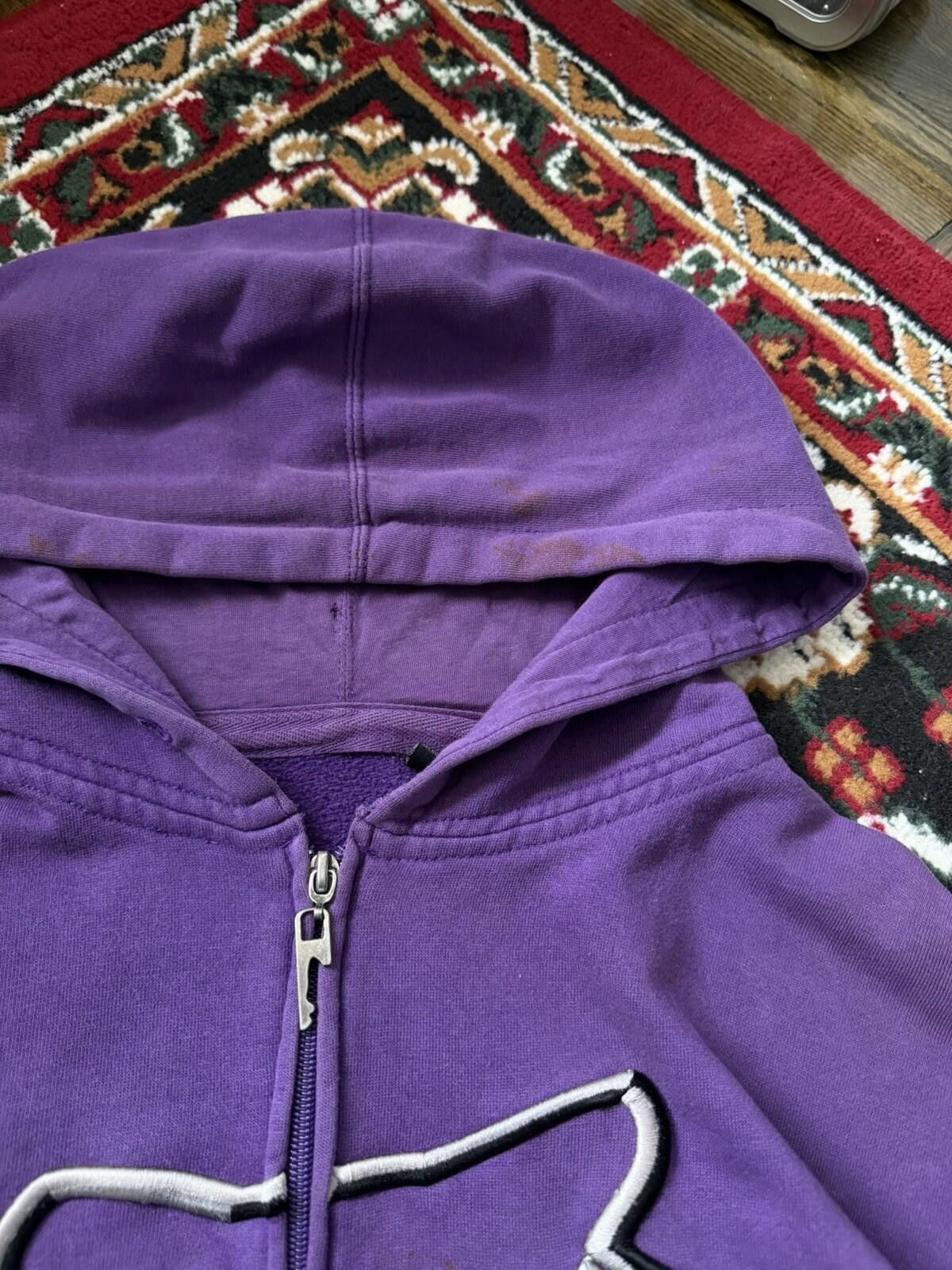 Trashed Fox Racing Full Zip Hoodie Size L Grunge Motocross Distressed Sweatshirt