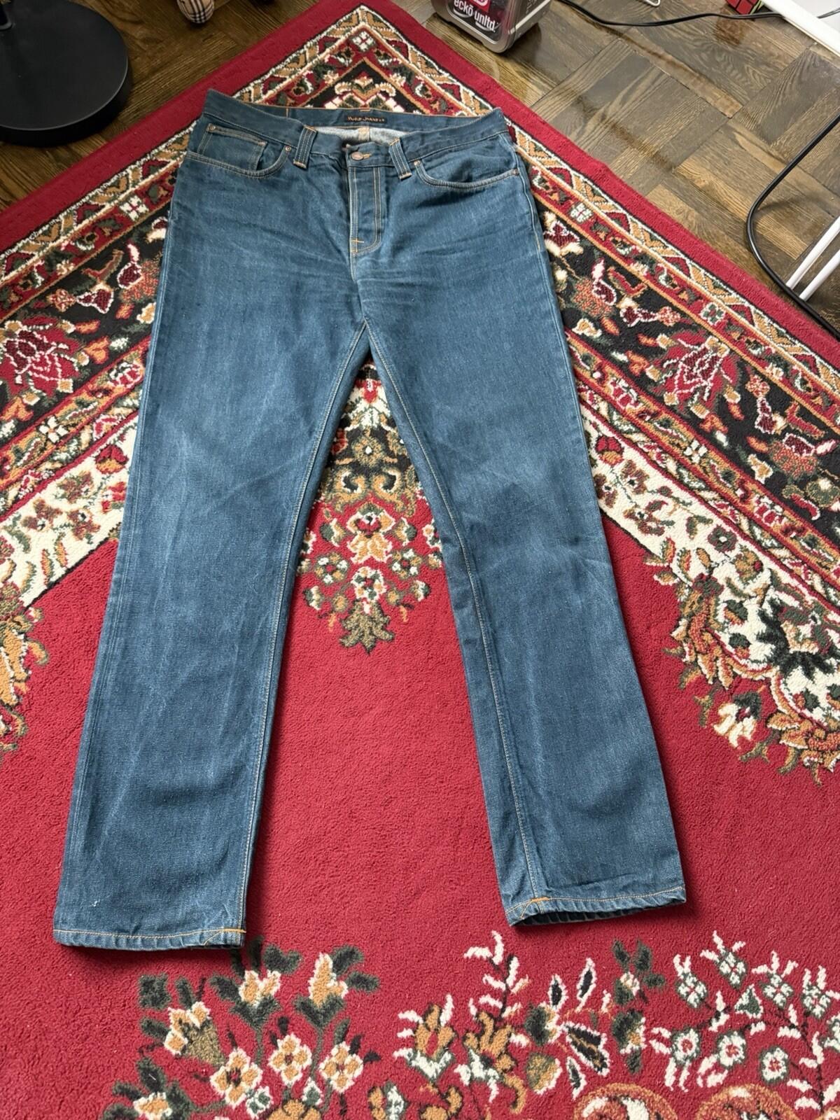 Nudie Grim Tim Organic Dry Greencast Button Fly 36 X 34 Jeans Vintage Blue