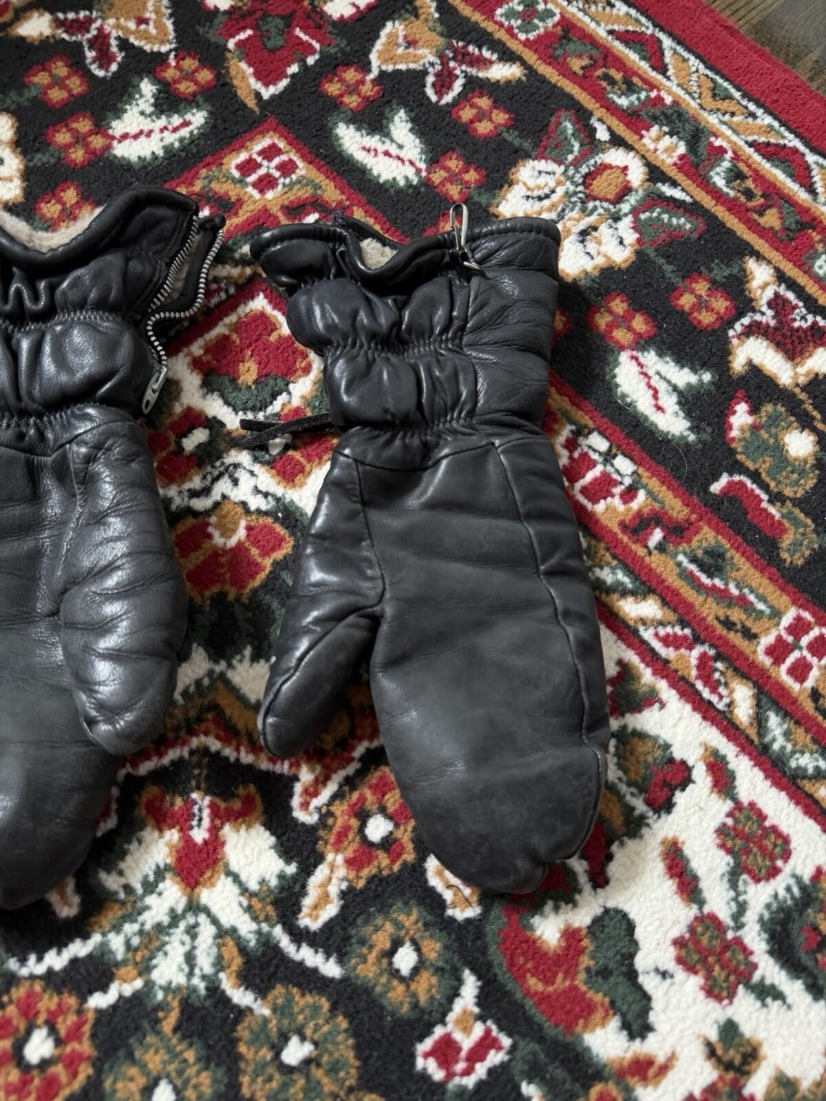 Vintage Leather Lightning Zipper Biker Gloves 50s-60s Fleece Lined Made in USA
