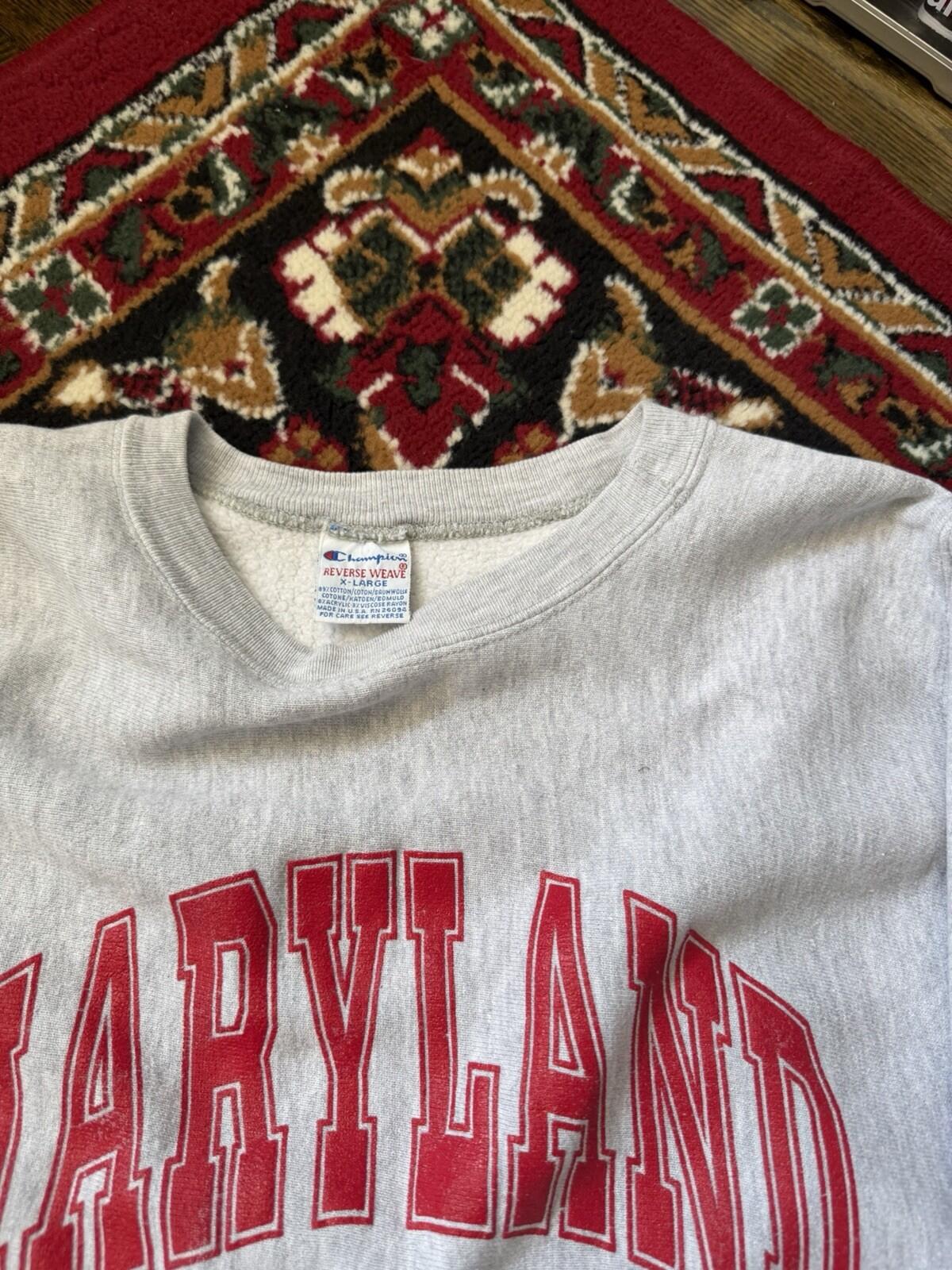 Vintage Champion Reverse Weave U of Maryland Crewneck Sweatshirt XL 90s