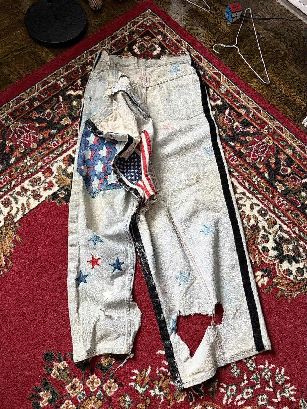 Vintage 90s Parasuco Distressed USA Flag Stars Jeans Light Wash Denim
