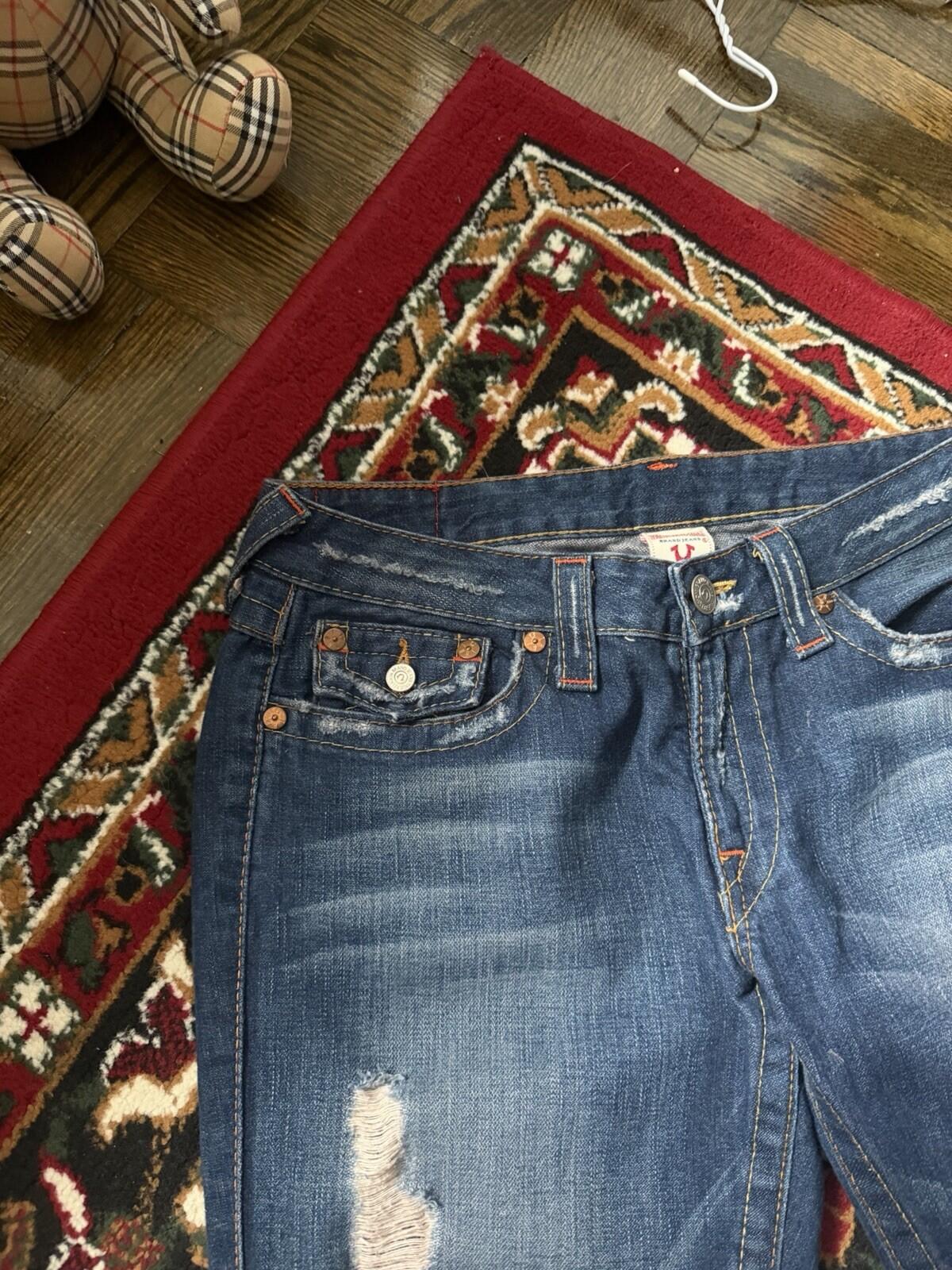 Vtg True Religion #503 Joey Blue Jeans Woodstock Distressed Bell Bottom Pants 31