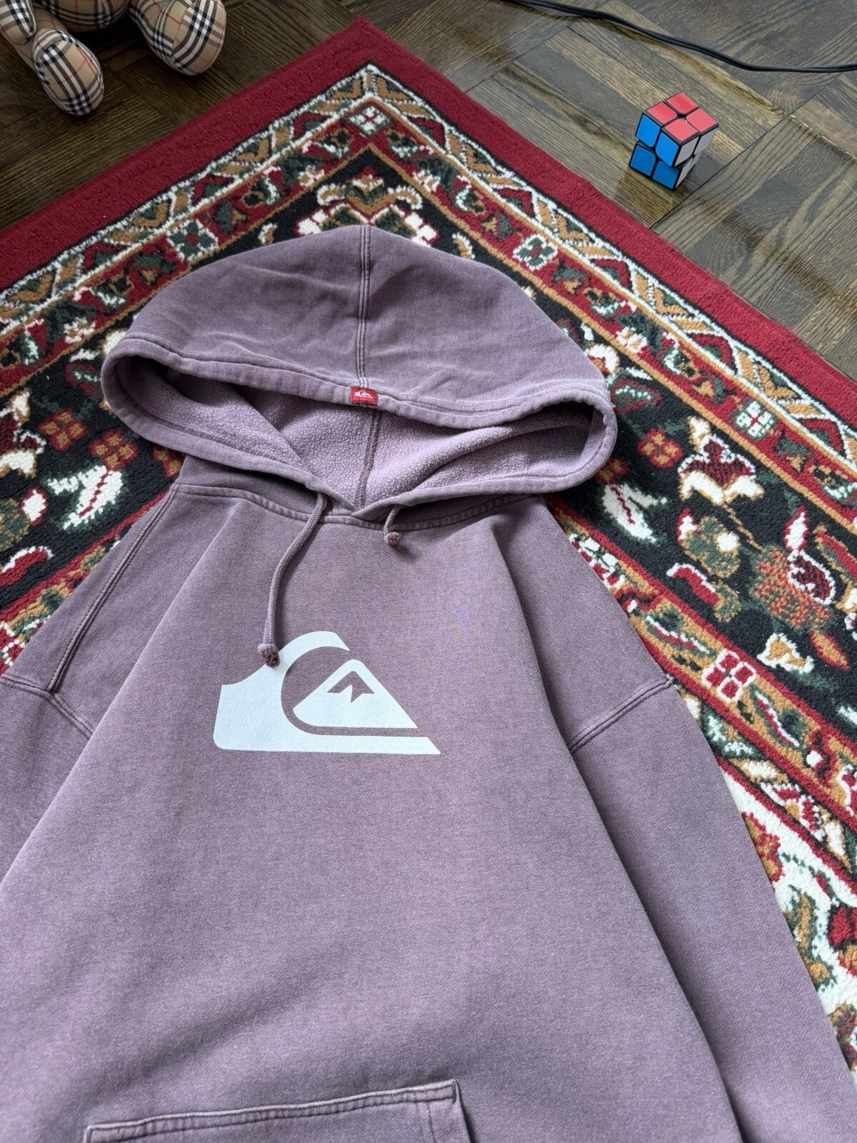 Vintage 00s Y2K Quicksilver Surf Boarding Hoodie Burgundy Dyed Mens Size S