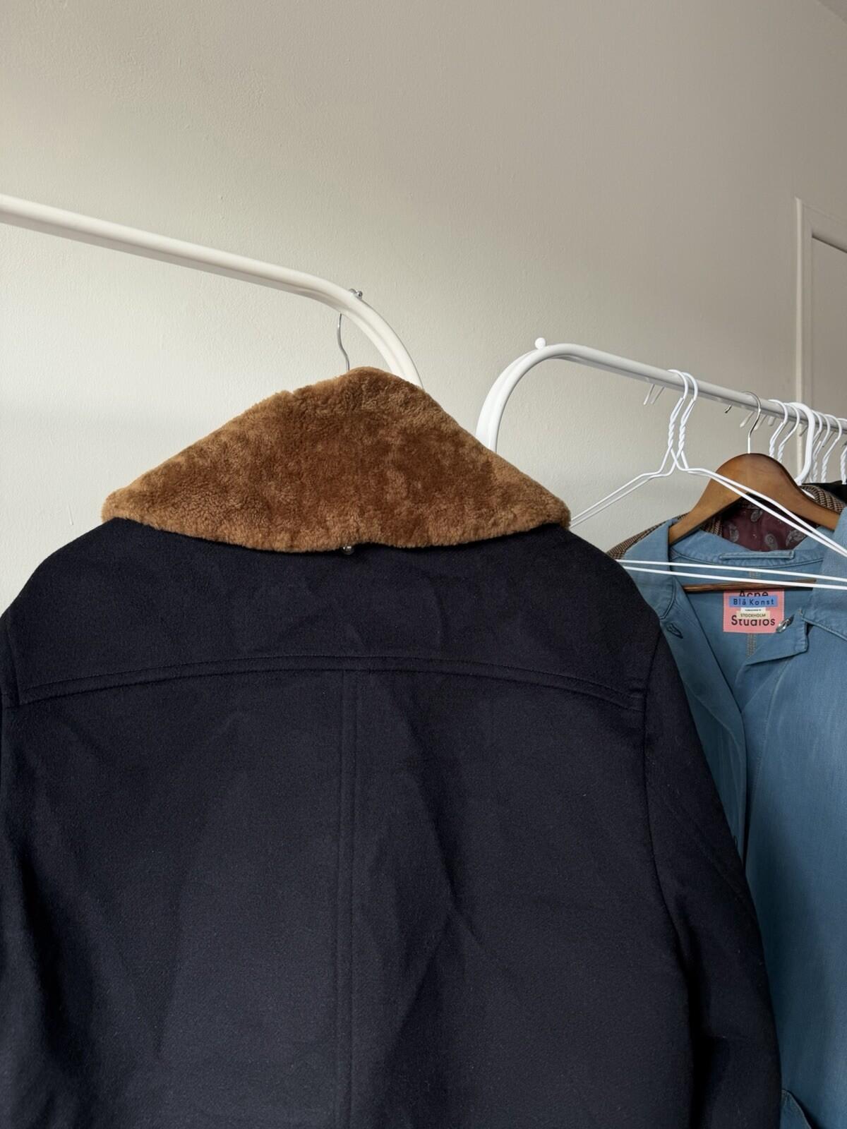 MACKAGE Theo Wool Cashmere Shearling Jacket Real Sheepskin Fur Navy Blue Coat