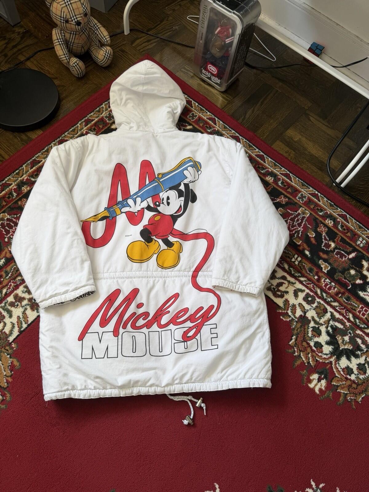 Mickey Mouse Disney Women's Oversized Hooded Jacket White Parka Reversible M