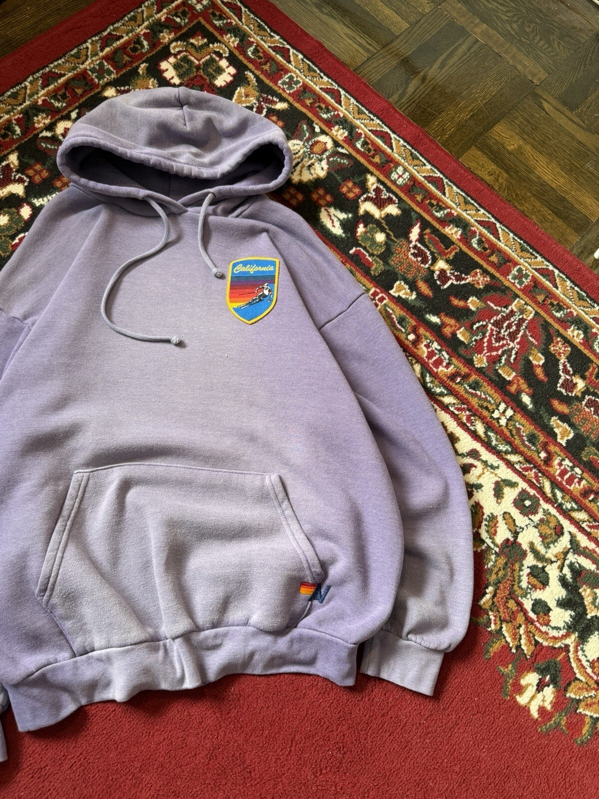 Aviator Nation Hoodie Mens M Purple Ski Chaser Pullover Mountain Graphic USA