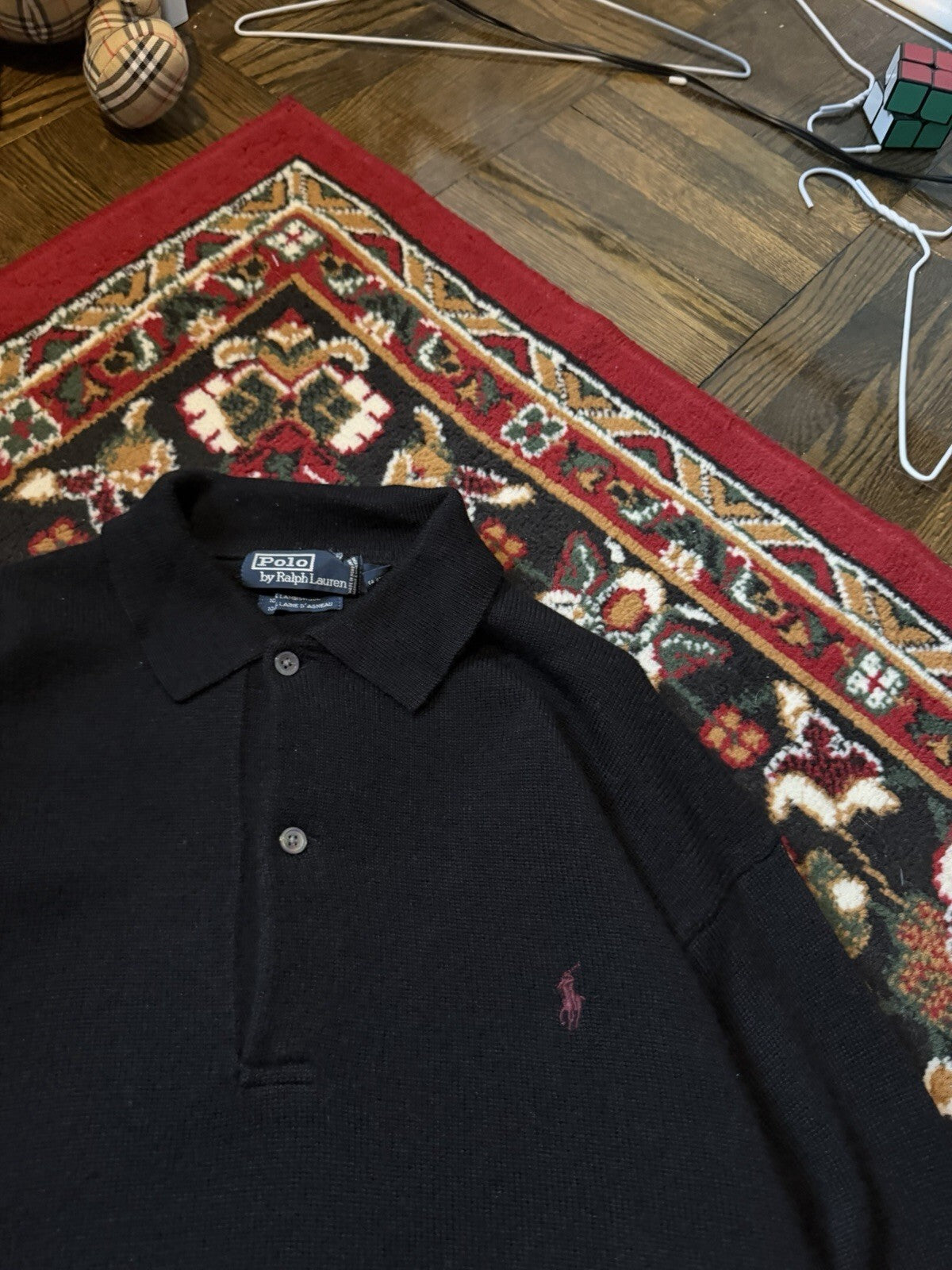 Polo Ralph Lauren Wool Long Sleeve Polo Collared Sweater Black Size L