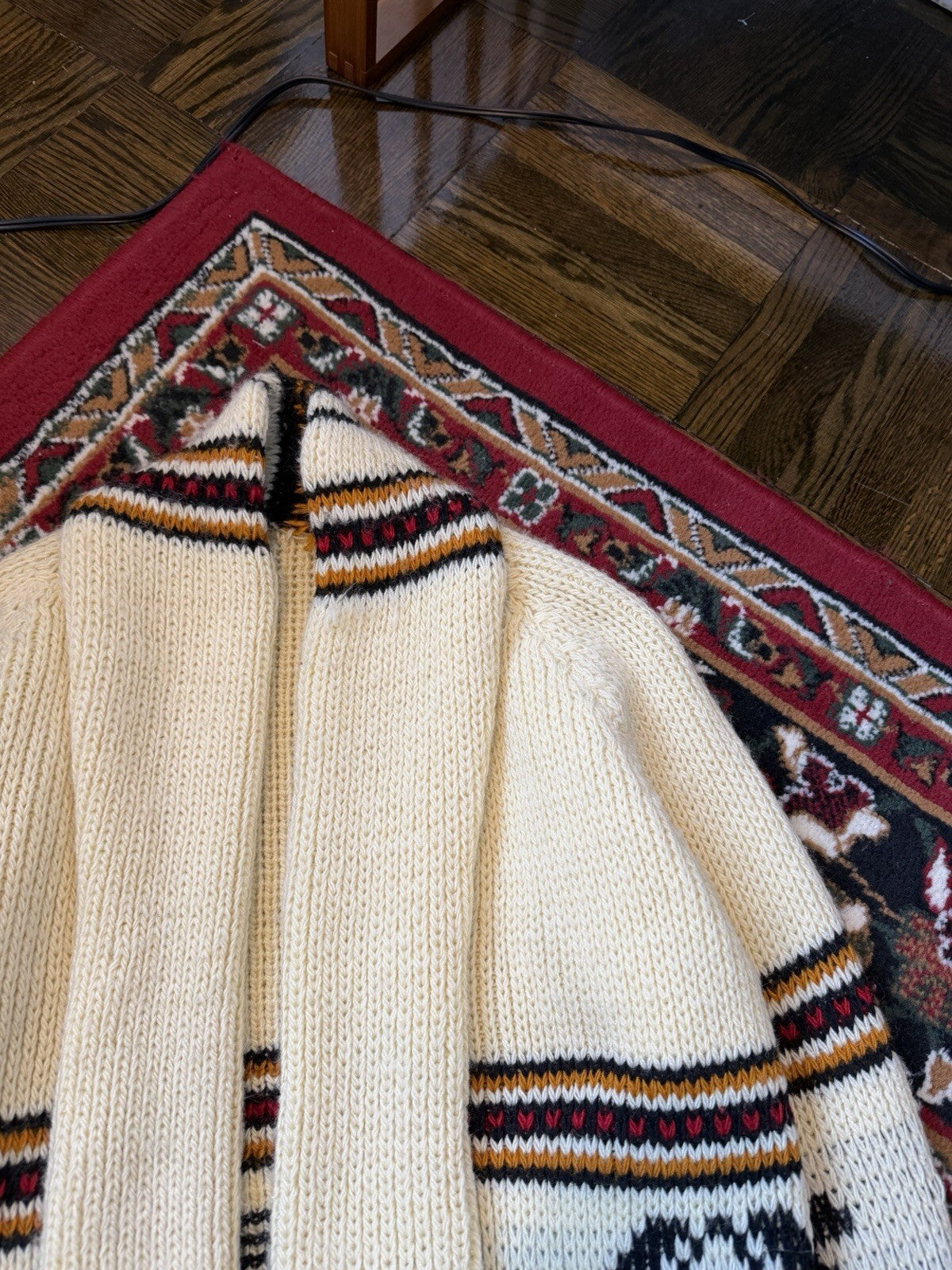 Vintage 70s Hand knit Cowichan Cardigan Lama Open Robe Style Sweater Sz S/M