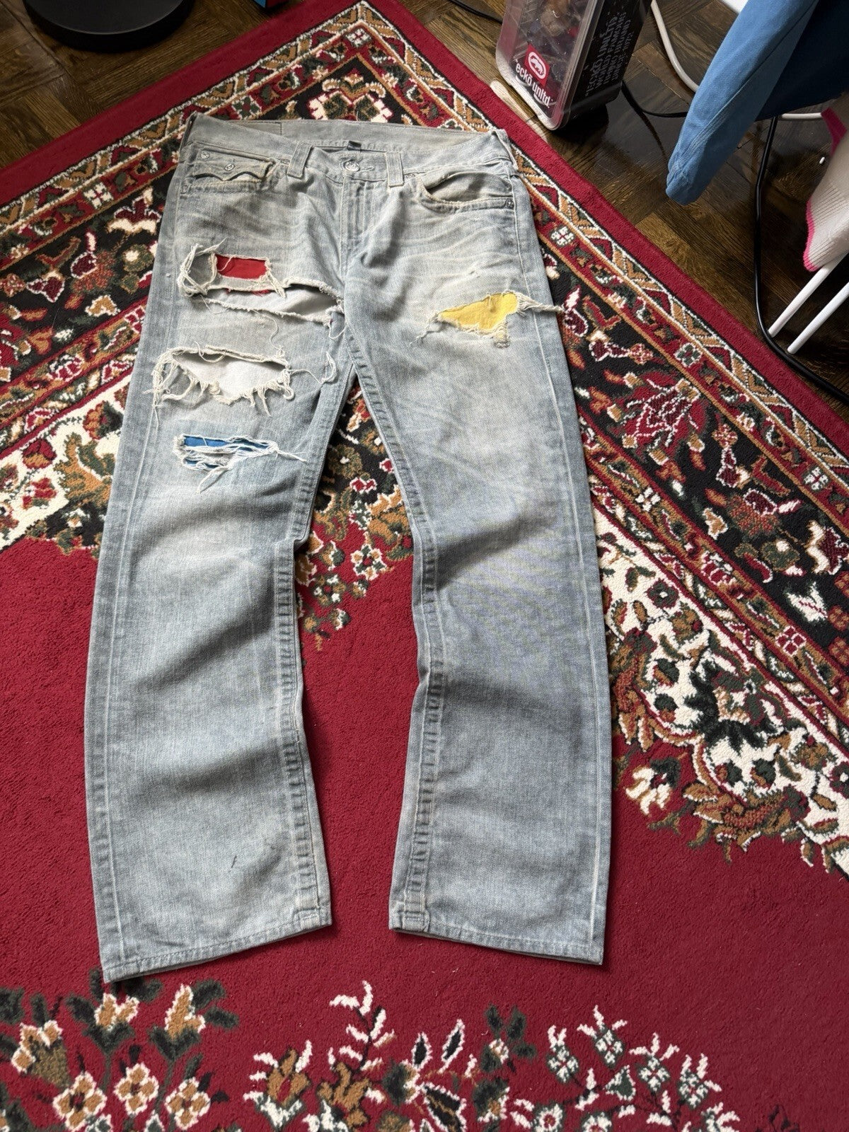 Vintage True Religion Patchwork Jeans Distressed Straight Jeans Y2k 00s