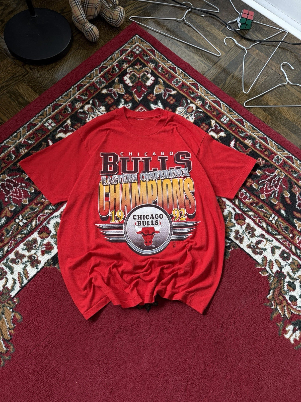 Vintage Chicago Bulls Championship T-Shirt Sz XL 1992 NBA Finals Champs Red