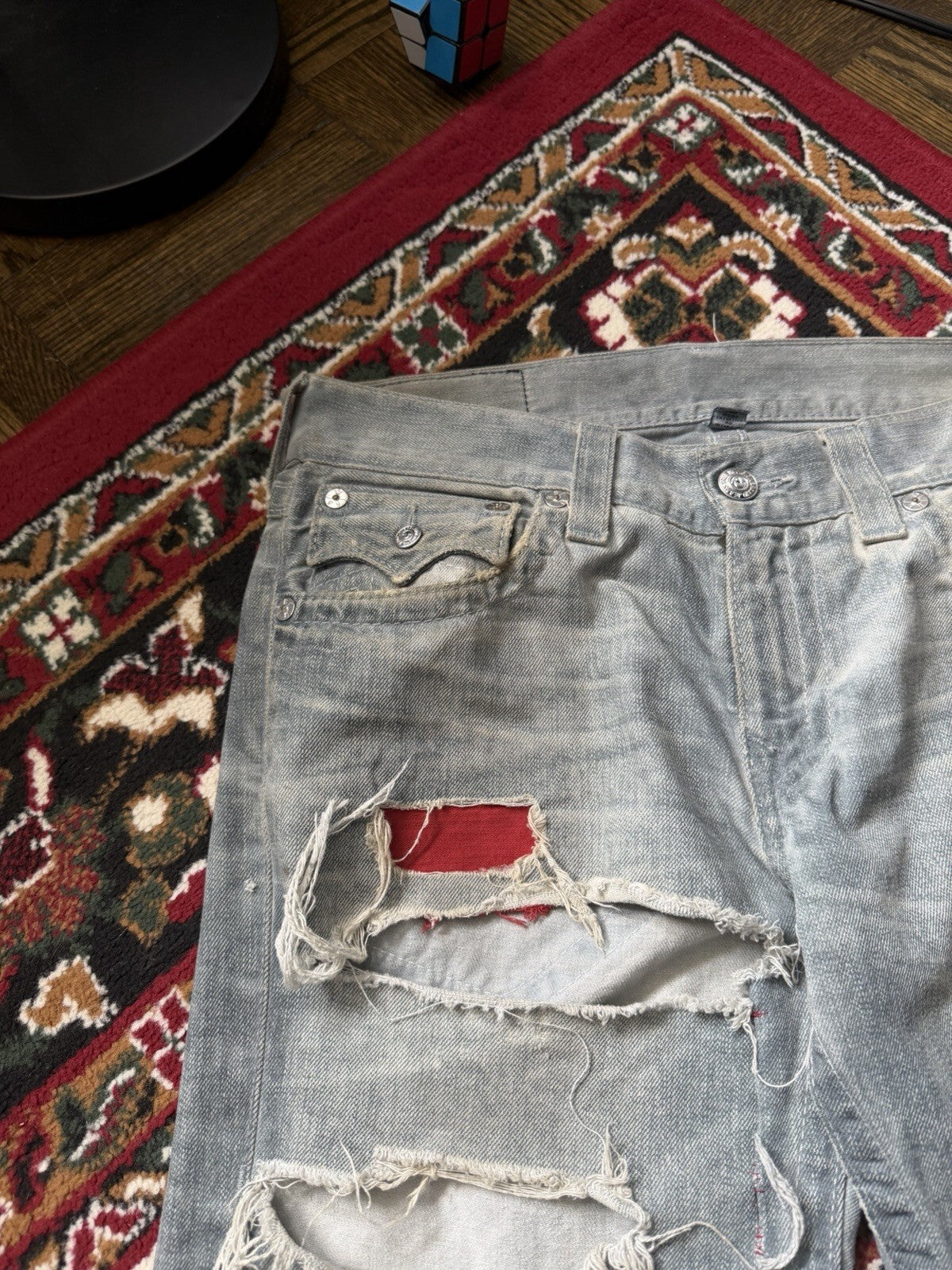 Vintage True Religion Patchwork Jeans Distressed Straight Jeans Y2k 00s