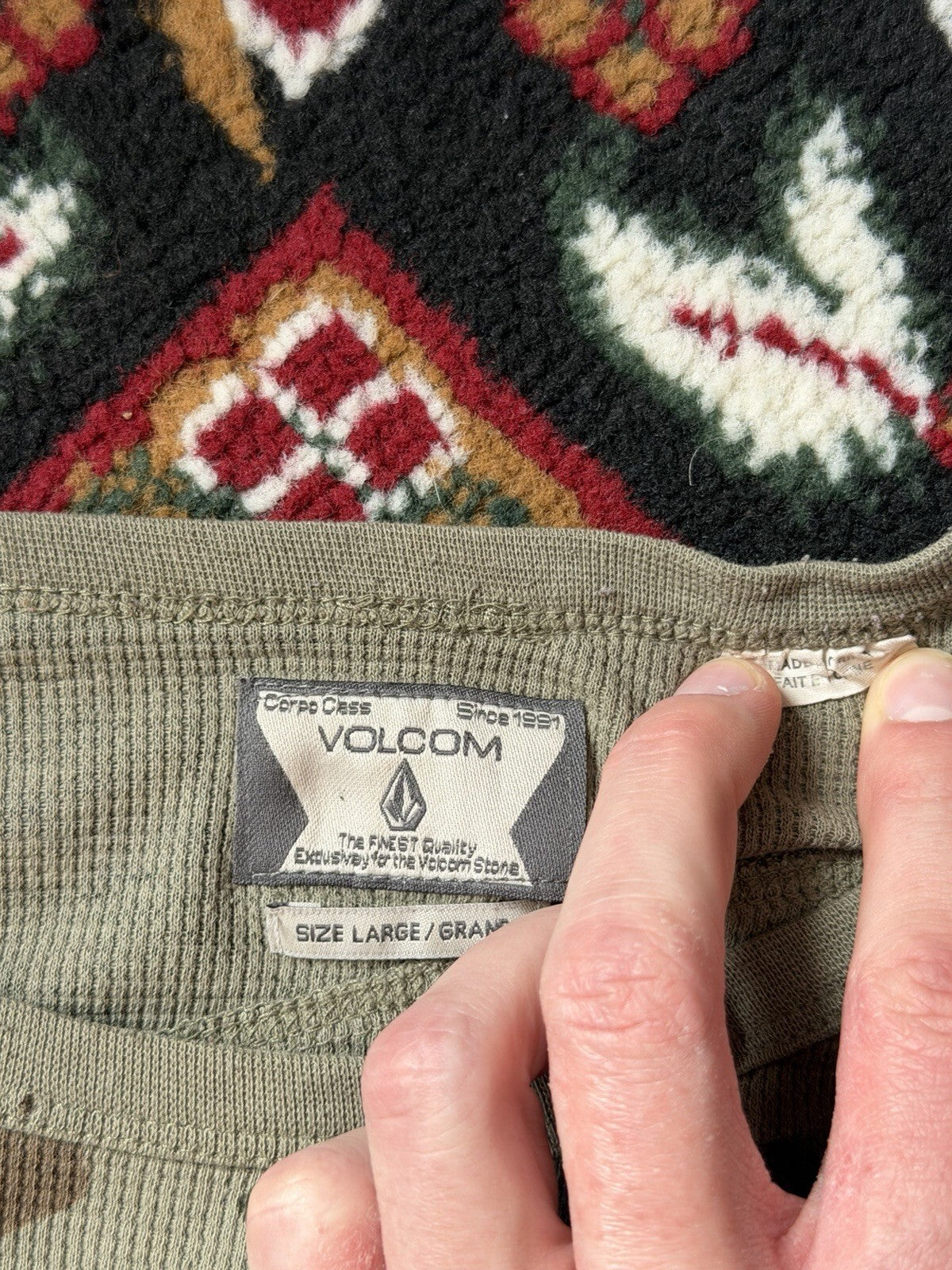 Y2K Volcom Stone Camo Thermal Waffle Knit Vintage Shirt Men L Sweater Skater