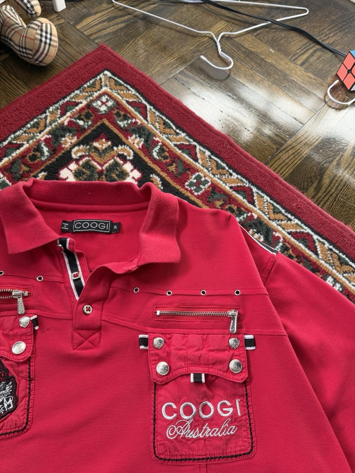 Vintage Coogi Embroidered Polo Shirt Size XL Black Big Logo HipHop Baggy Y2K RED