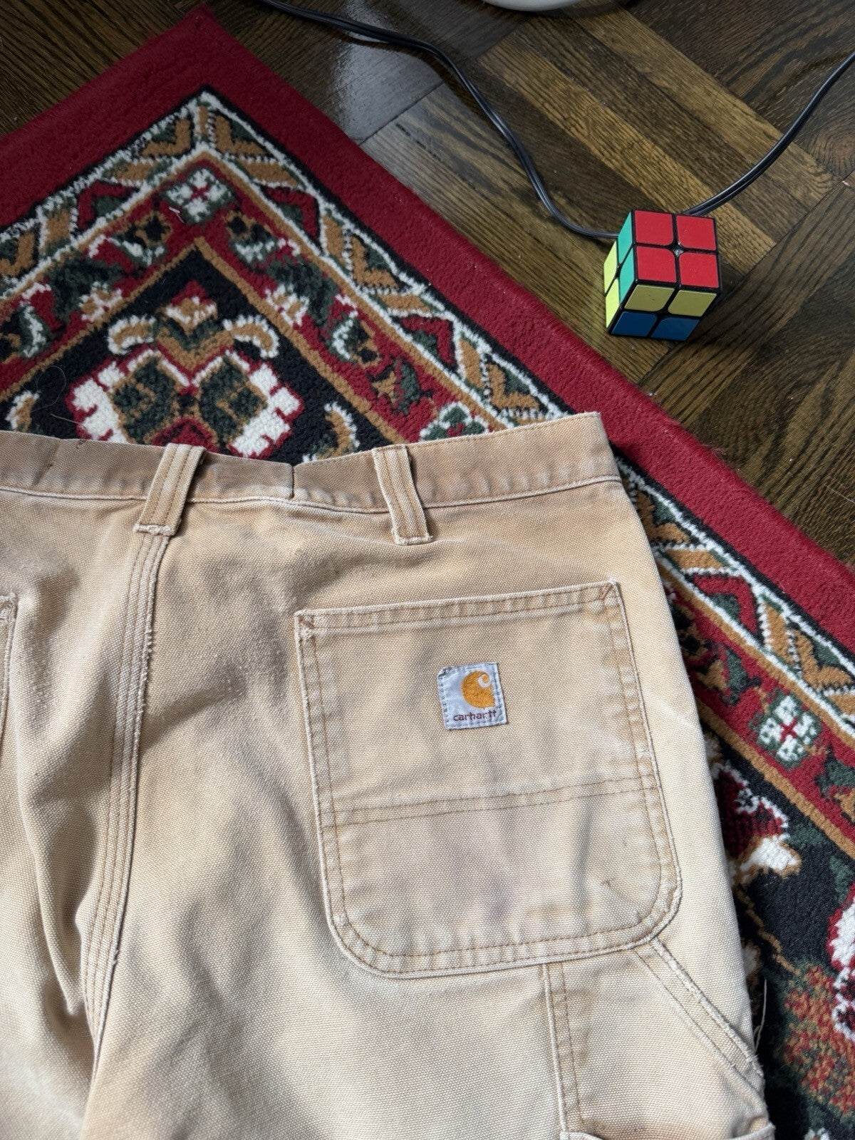 Carhartt Relaxed Fit Single Knee Pants Beige Thrashed Faded Size 36/36 Y2K