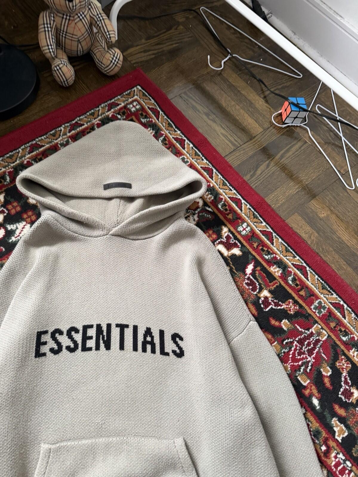 Fear of God Essentials Cream Logo Pullover Hoodie Sweatshirt Knit XL
