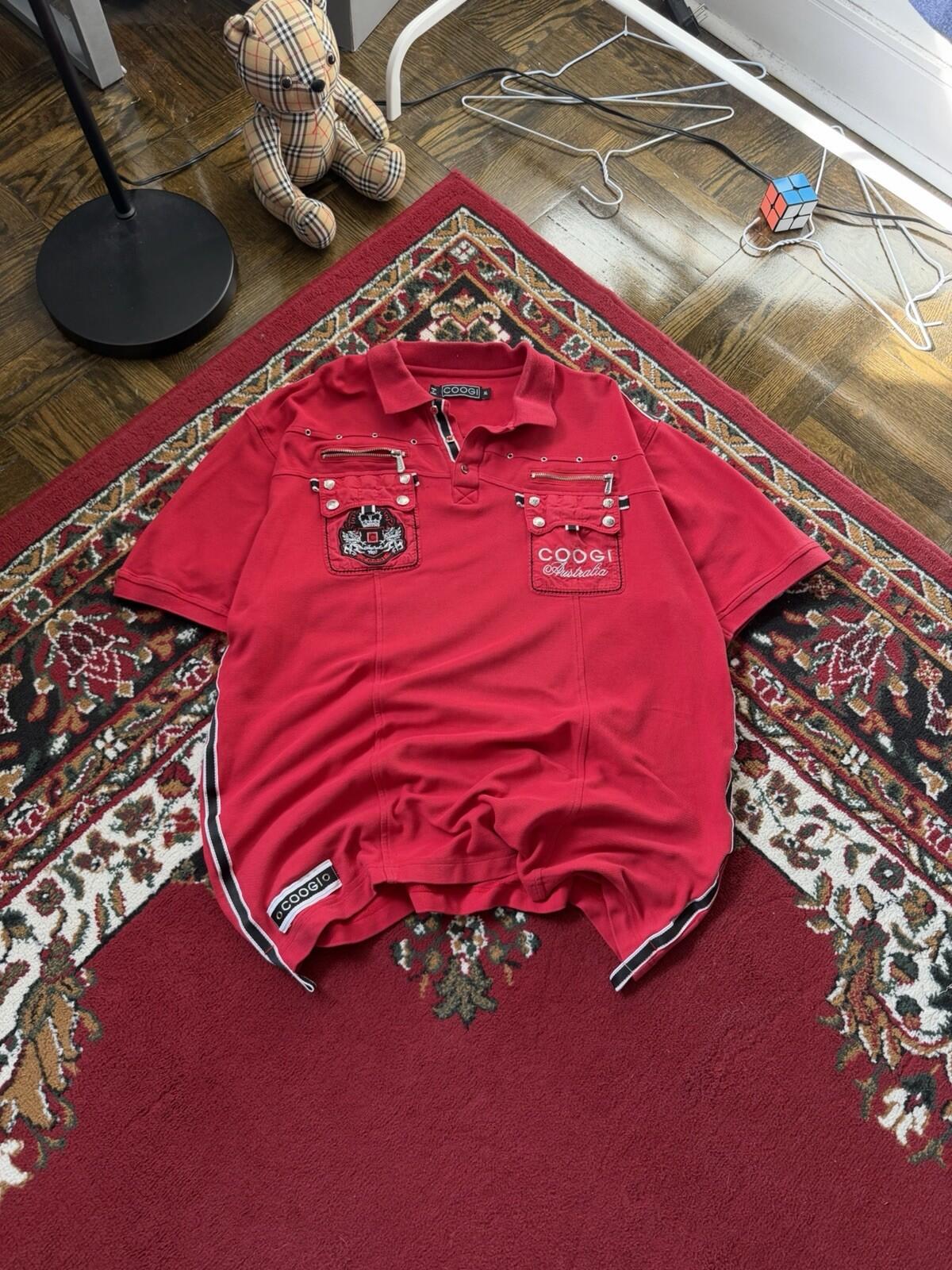 Vintage Coogi Embroidered Polo Shirt Size XL Black Big Logo HipHop Baggy Y2K RED