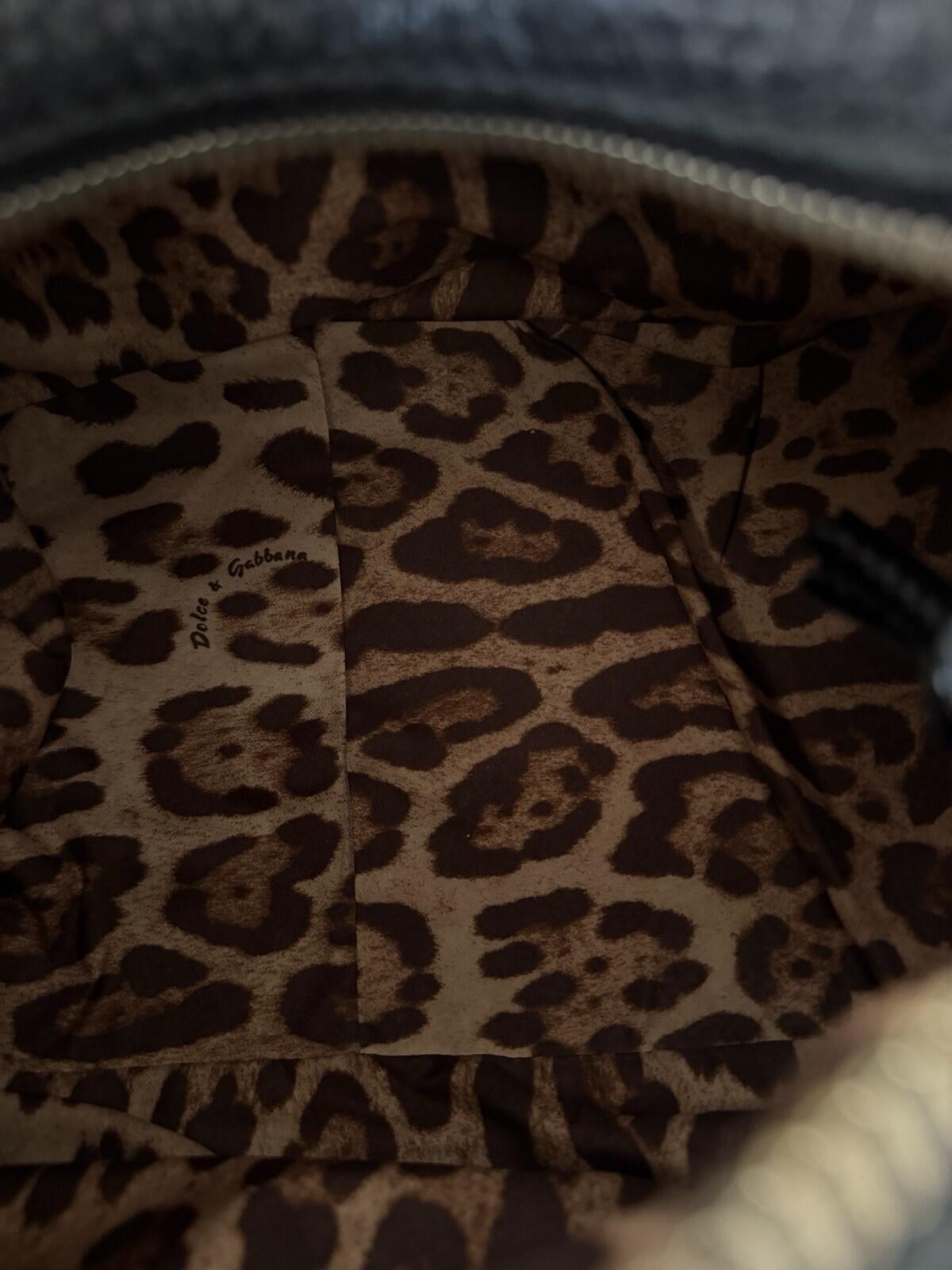 Dolce & Gabbana Y2K Black Pebbled Leather Buckle Shoulder Bag Leopard Lining
