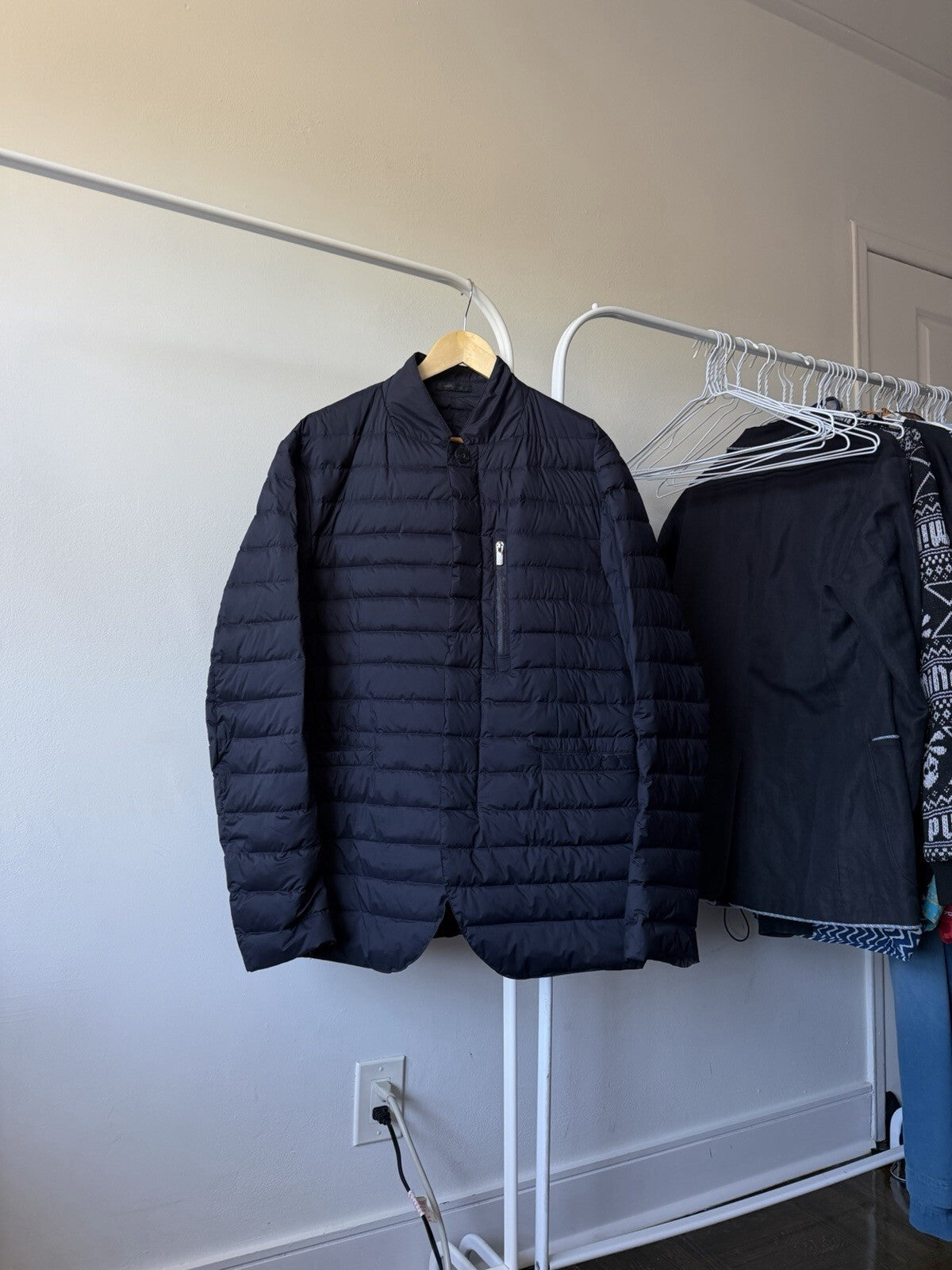 Armani Collezioni Black Mao Neck Down Quilted Jacket