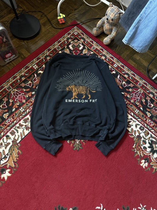 Emerson Fry Sweatshirt Womens Medium Black French Terry Crewneck Tiger USA Made