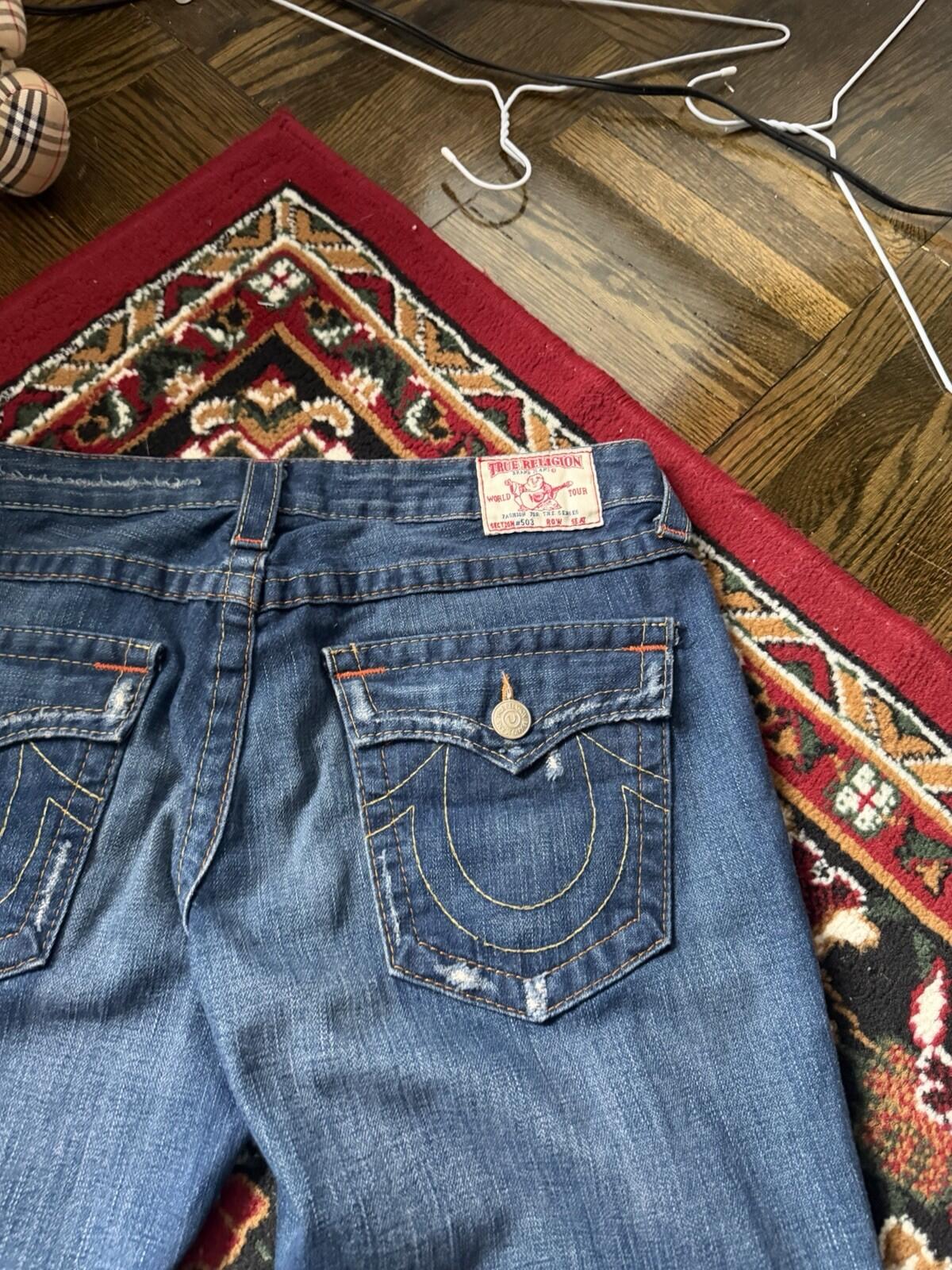 Vtg True Religion #503 Joey Blue Jeans Woodstock Distressed Bell Bottom Pants 31
