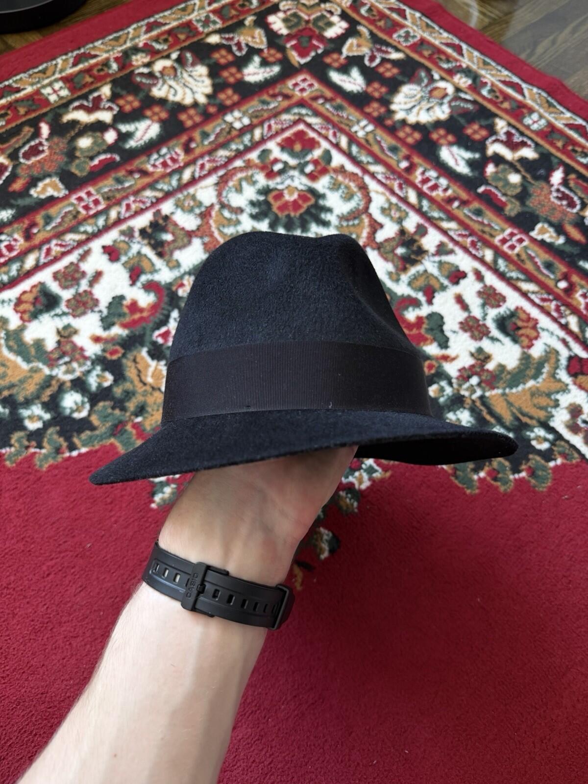 Saint Laurent YSL Black Classic Rabbit Felt Grosgrain Fedora Hat Sz S