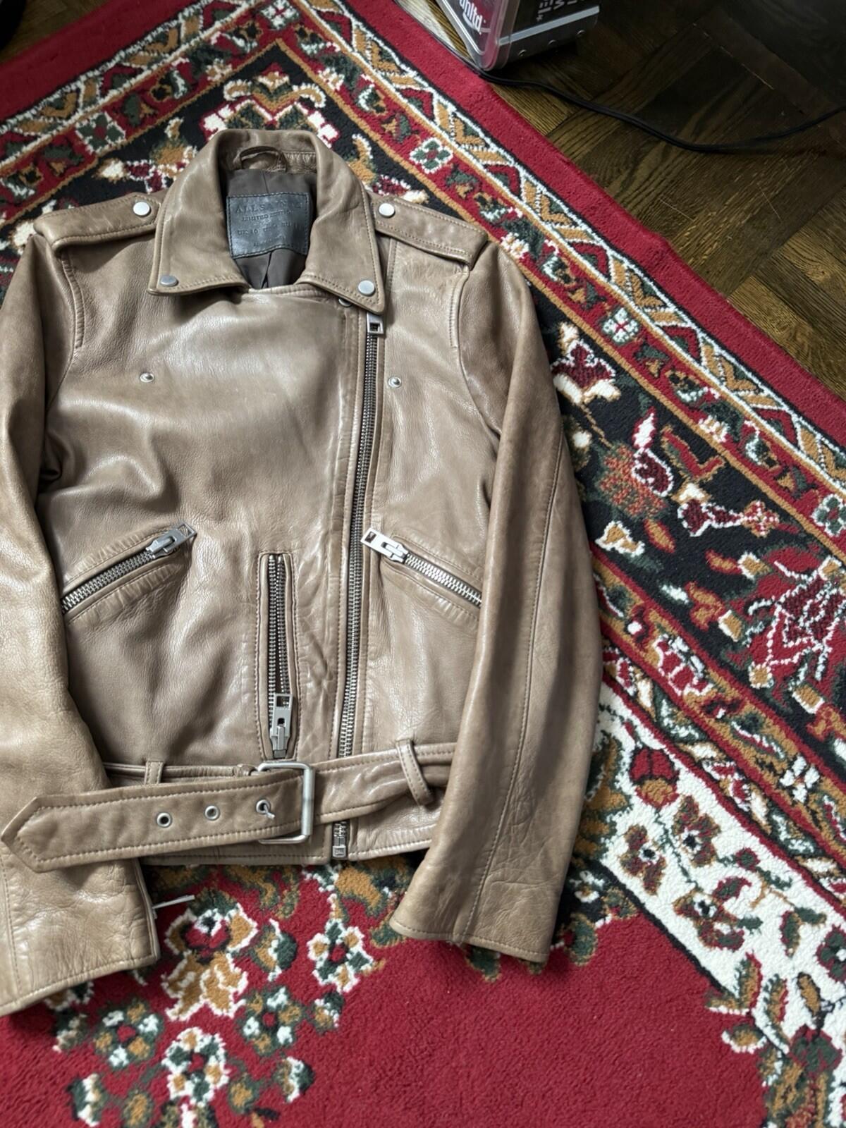 ALLSAINTS Wyatt Lambskin Leather Biker Jacket - Brown - 6 US