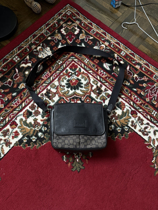 Coach Men's Black Sprint Map 25 Signature Jacquard & Leather Bag