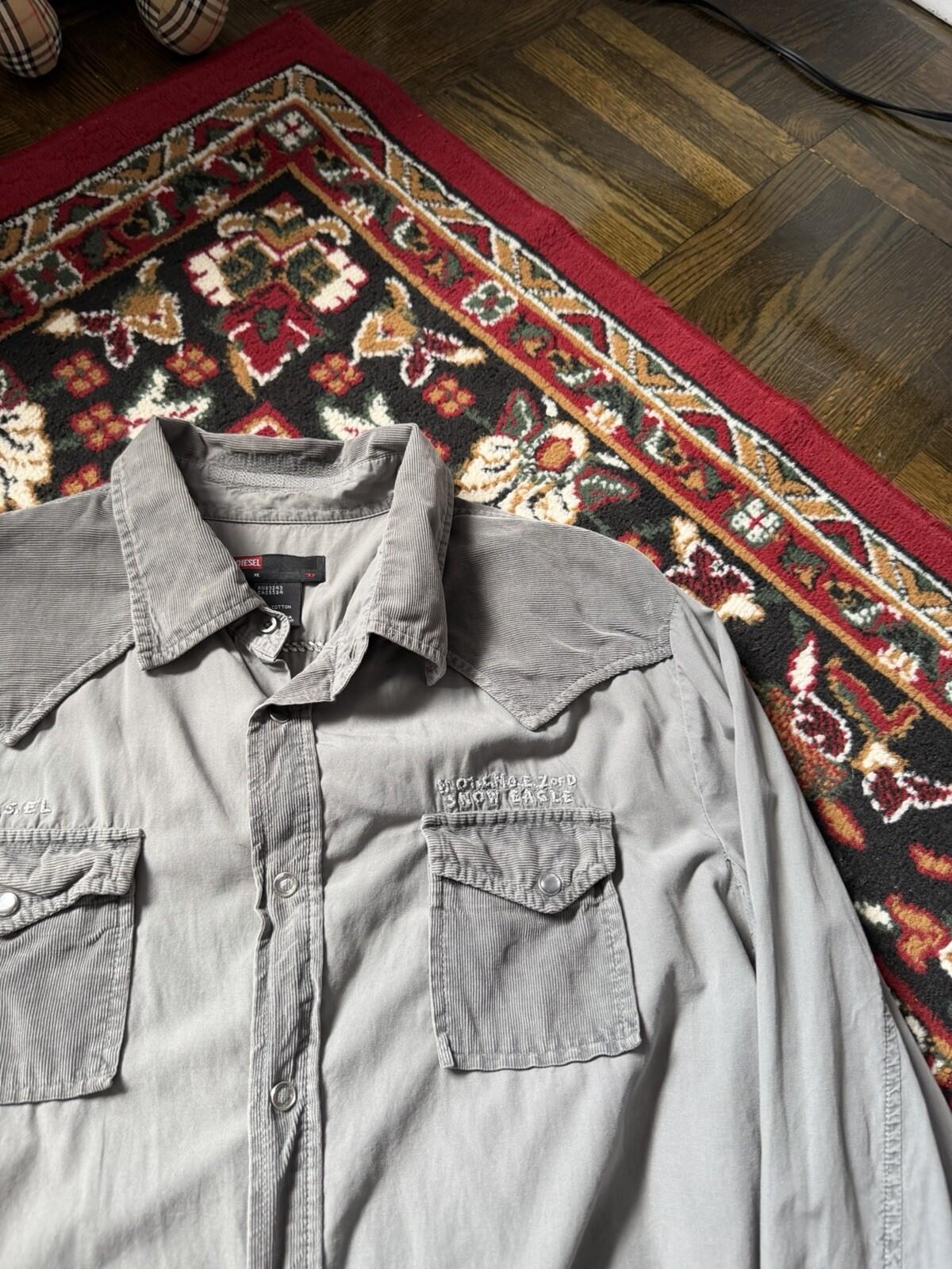 Diesel Eagle Corduroy Western Shirt Gray Size XL