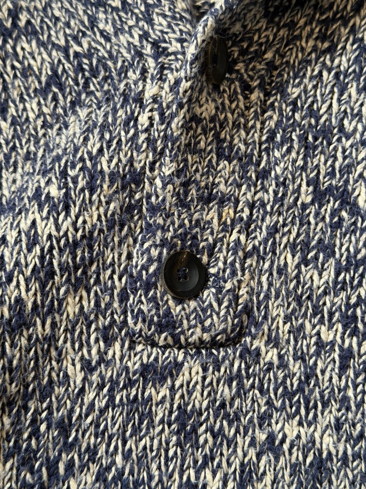 VTG Polo Ralph Lauren Mens Medium Shawl Collar Sweater Marled Blue Chunky Knit