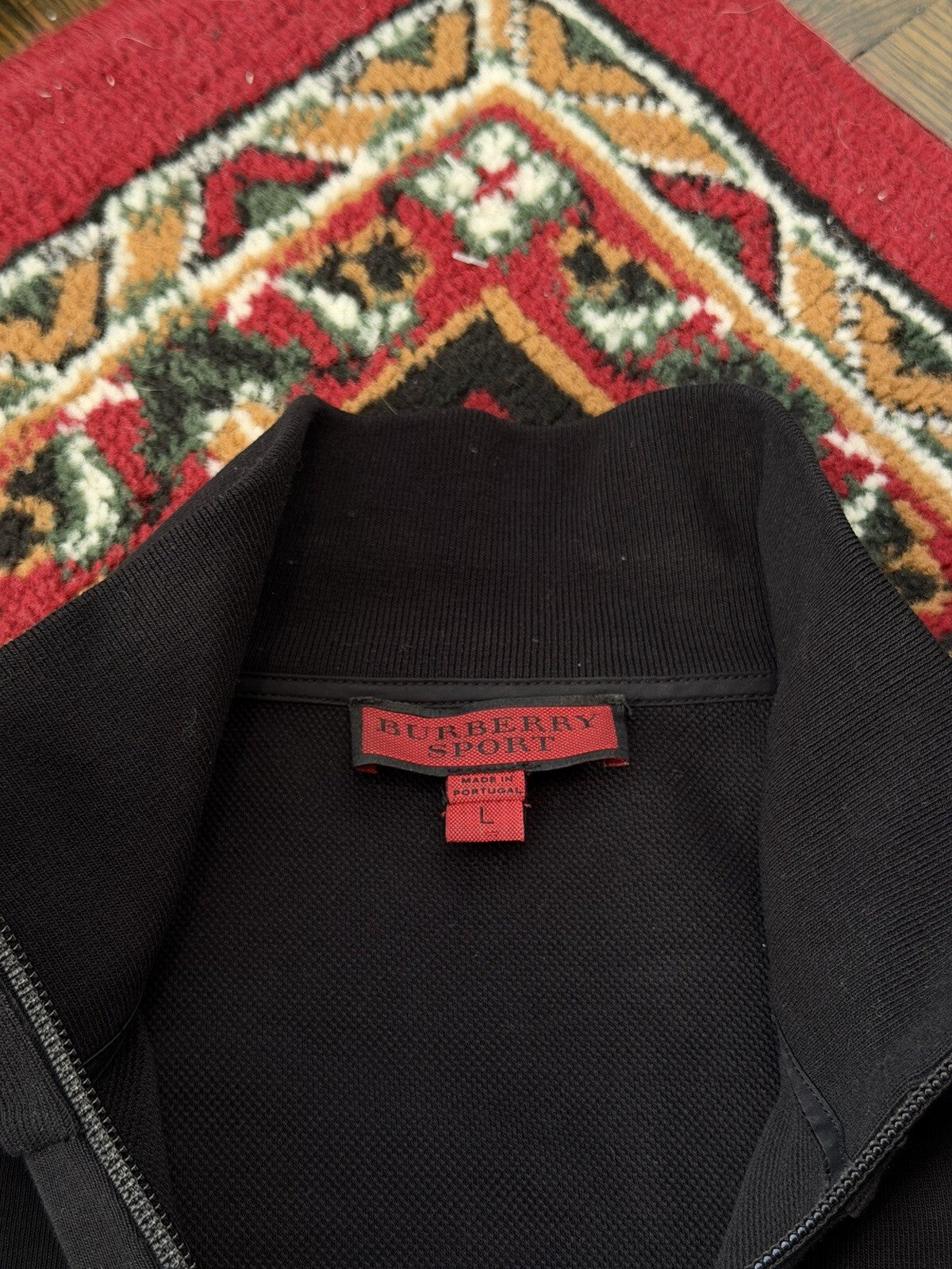 Burberry Sport Black Zip Up Sweater Mesh Logo On Sleeve Size L