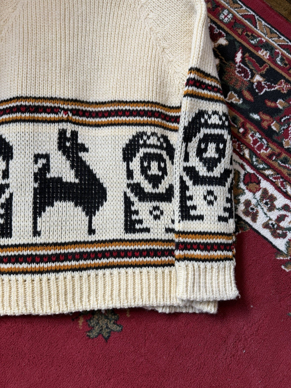Vintage 70s Hand knit Cowichan Cardigan Lama Open Robe Style Sweater Sz S/M