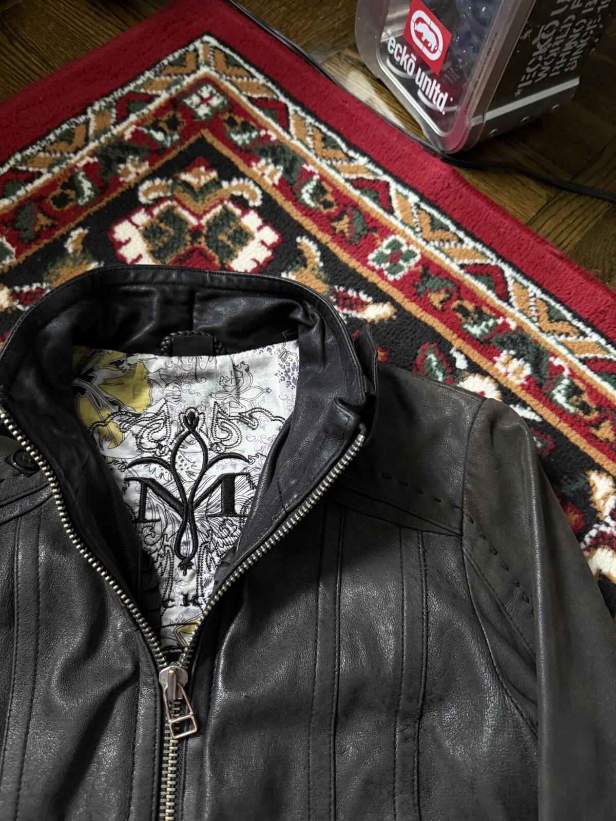 Mackage Buttery Lambskin Leather Jacket Sz XS Brown Vintage Graphic Lining