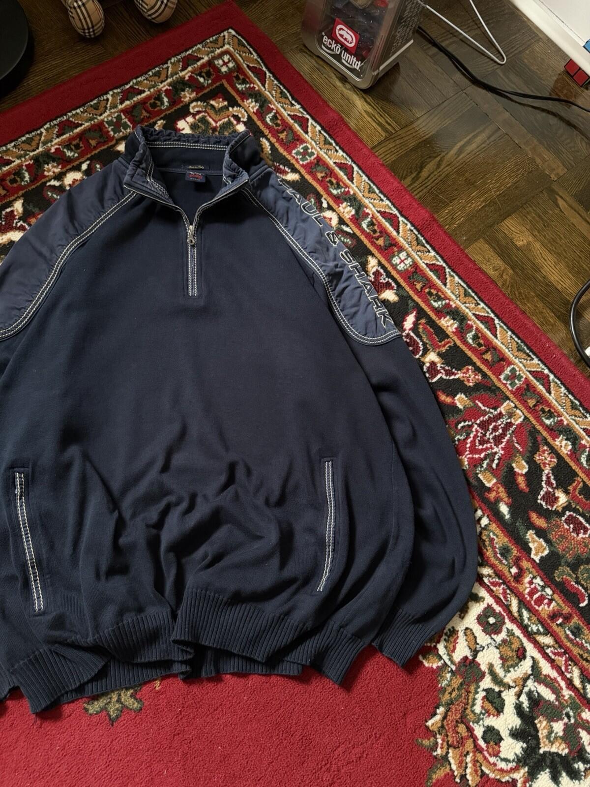 Paul & Shark Sweater Mens XL Navy Blue Mock Neck 1/4 Zip Yachting Nautical Knit