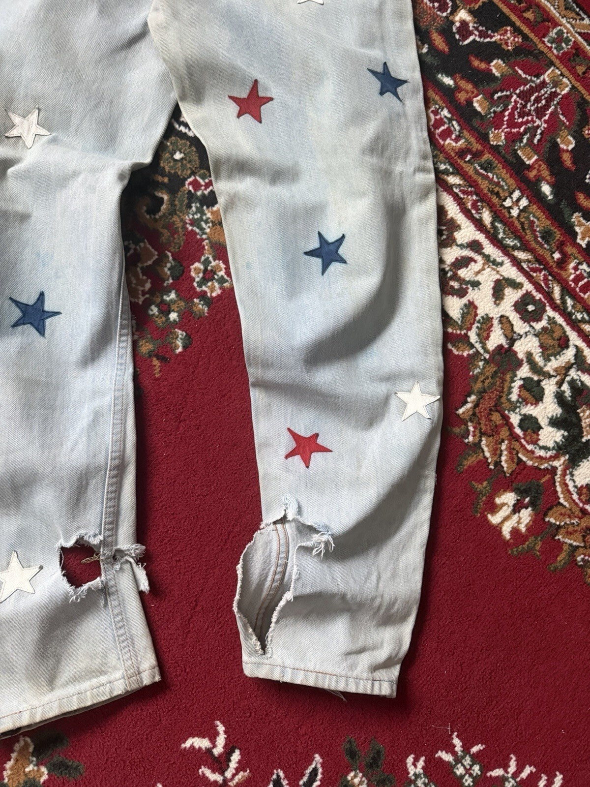 Vintage 90s Parasuco Distressed USA Flag Stars Jeans Light Wash Denim