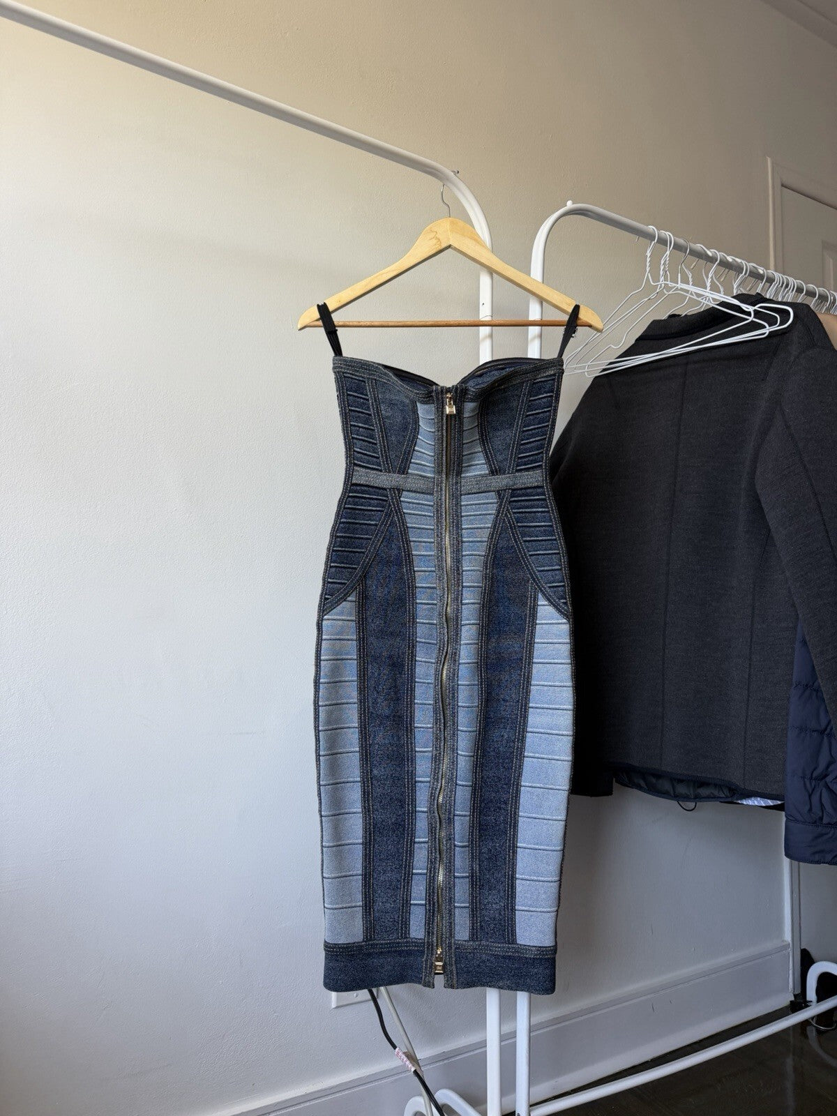 Herve Leger Women's Denim Knit Bodycon Dress Size XS