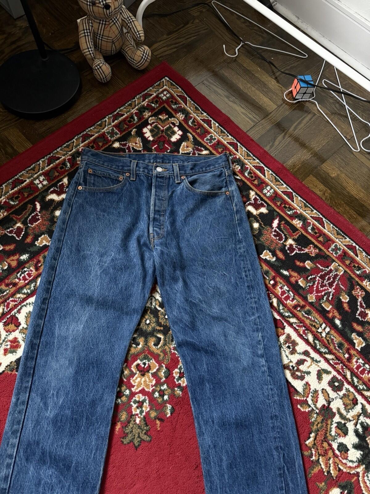 Levis 501 Vintage Button Fly Blue Denim Jeans Medium Wash Mens Size 34x31
