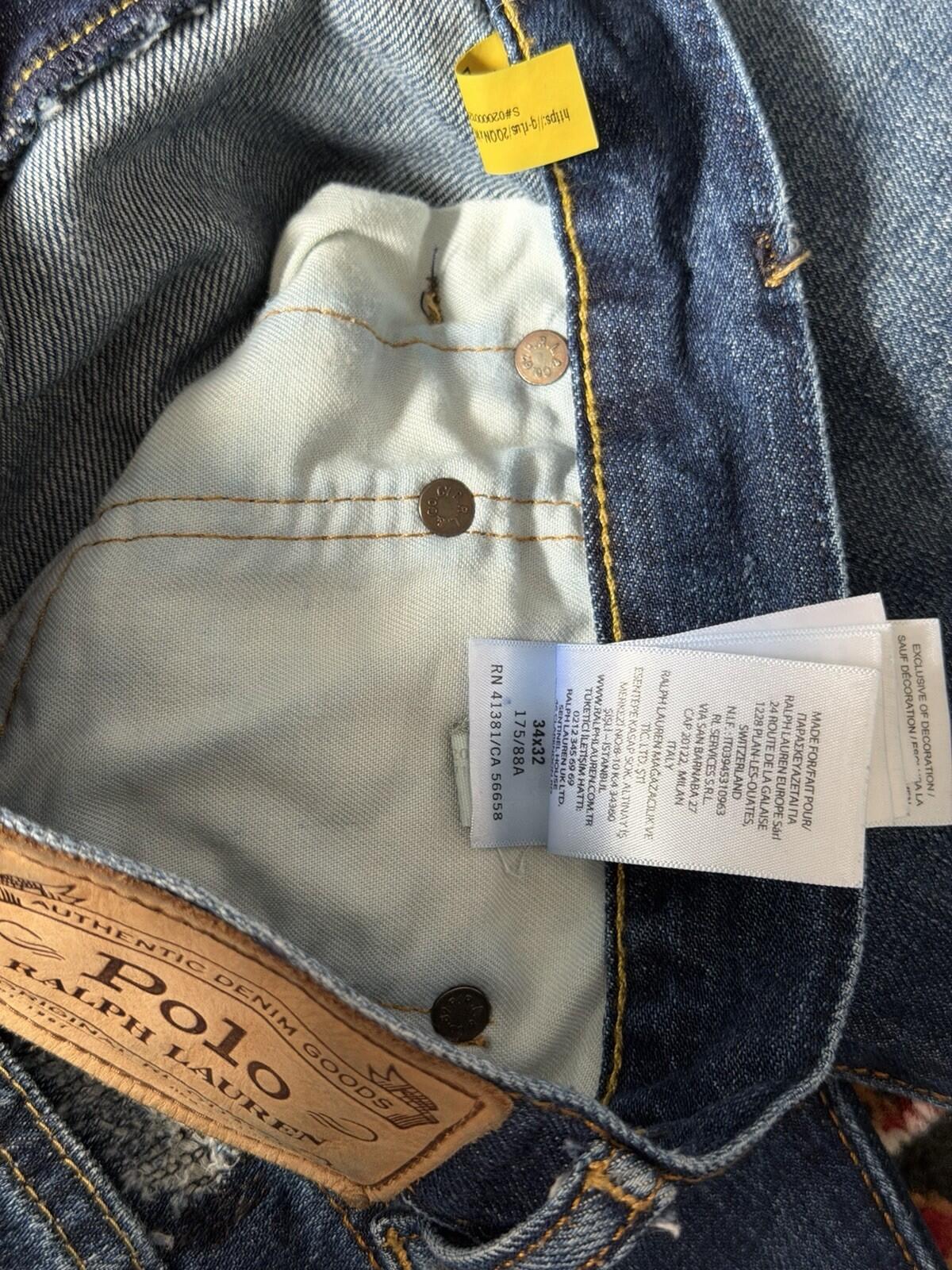 Ralph Lauren Polo Sashiko Repaired Patchwork Jeans Blue Size 34/32 Denim Pants