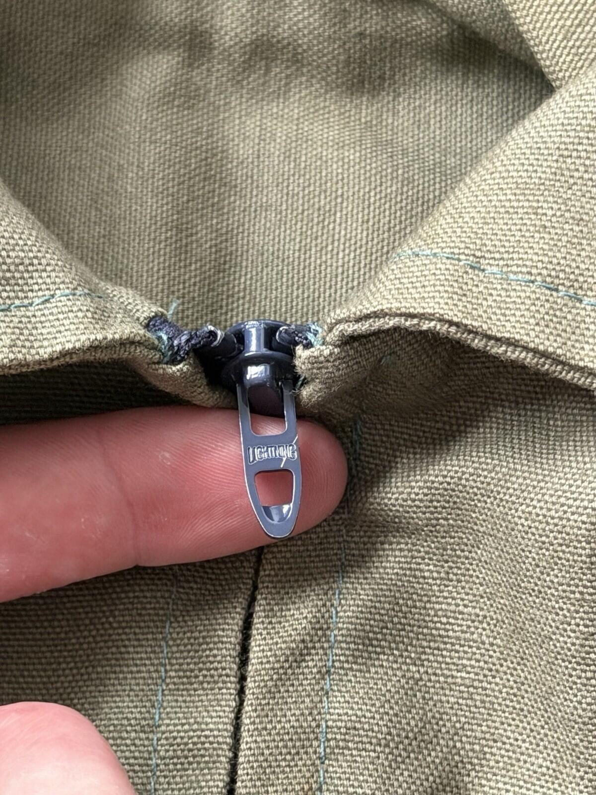 Vintage 50s-60s European Canvas Work Jacket Lighting Zip Pockets Olive