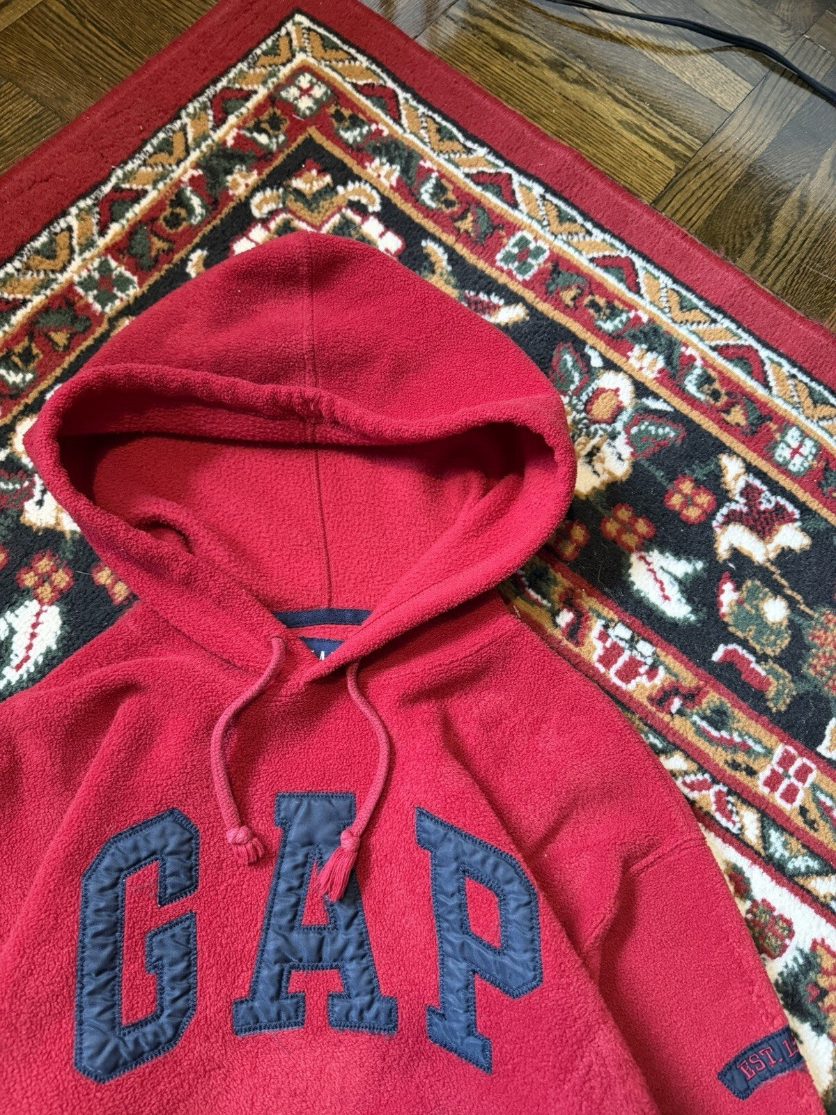 00s Gap Vintage Fleece Hoodie Mens S Y2K Spell Out Red