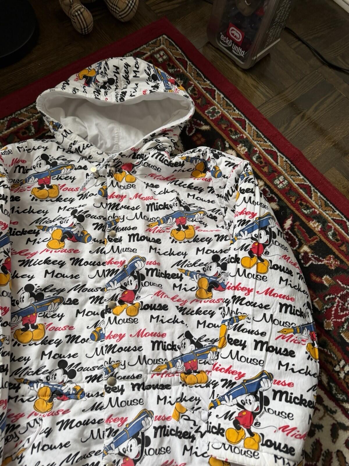 Mickey Mouse Disney Women's Oversized Hooded Jacket White Parka Reversible M