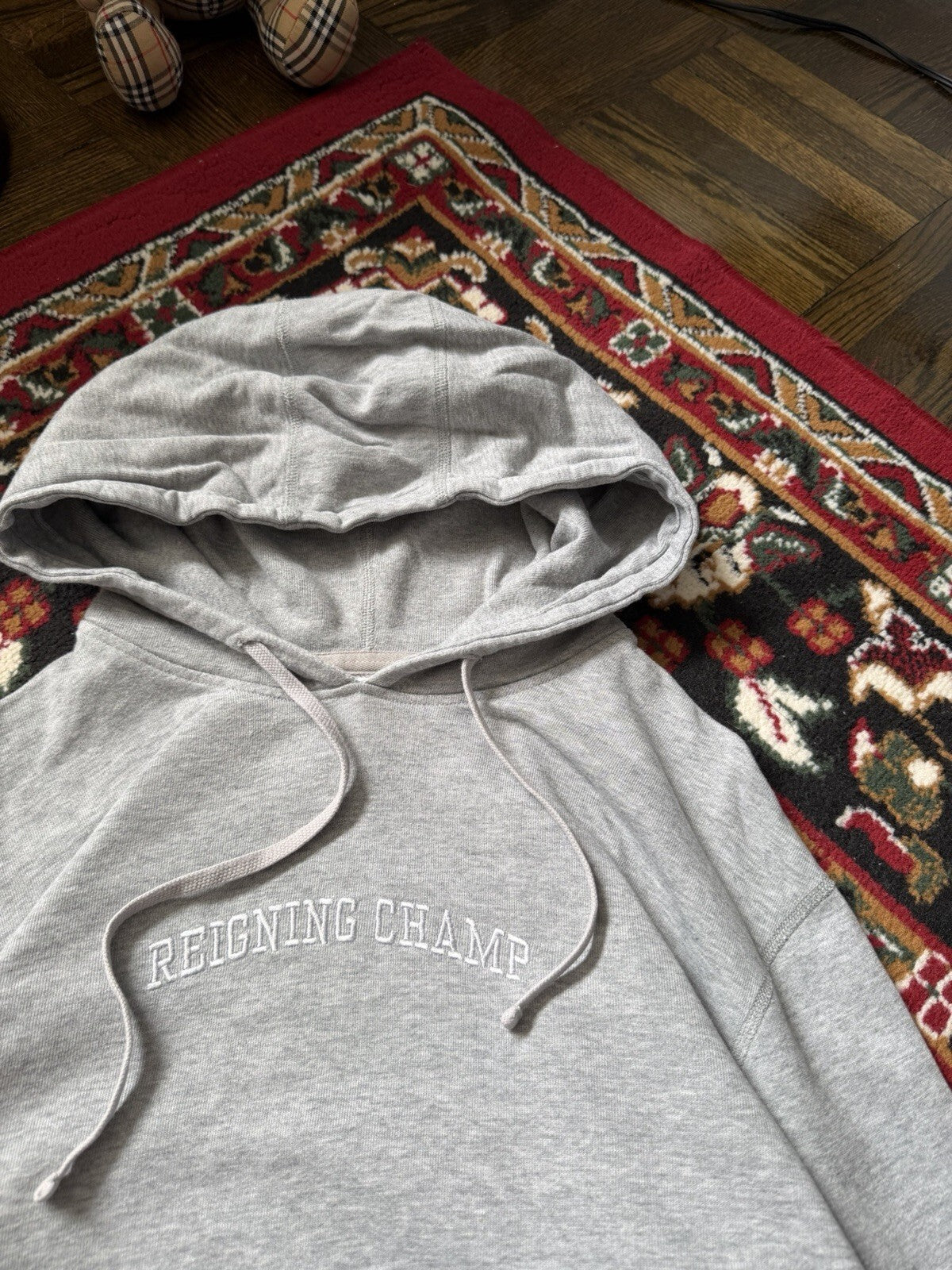 Reigning Champ Logo Basic Light Gray Hoodie Size L Pima Cotton