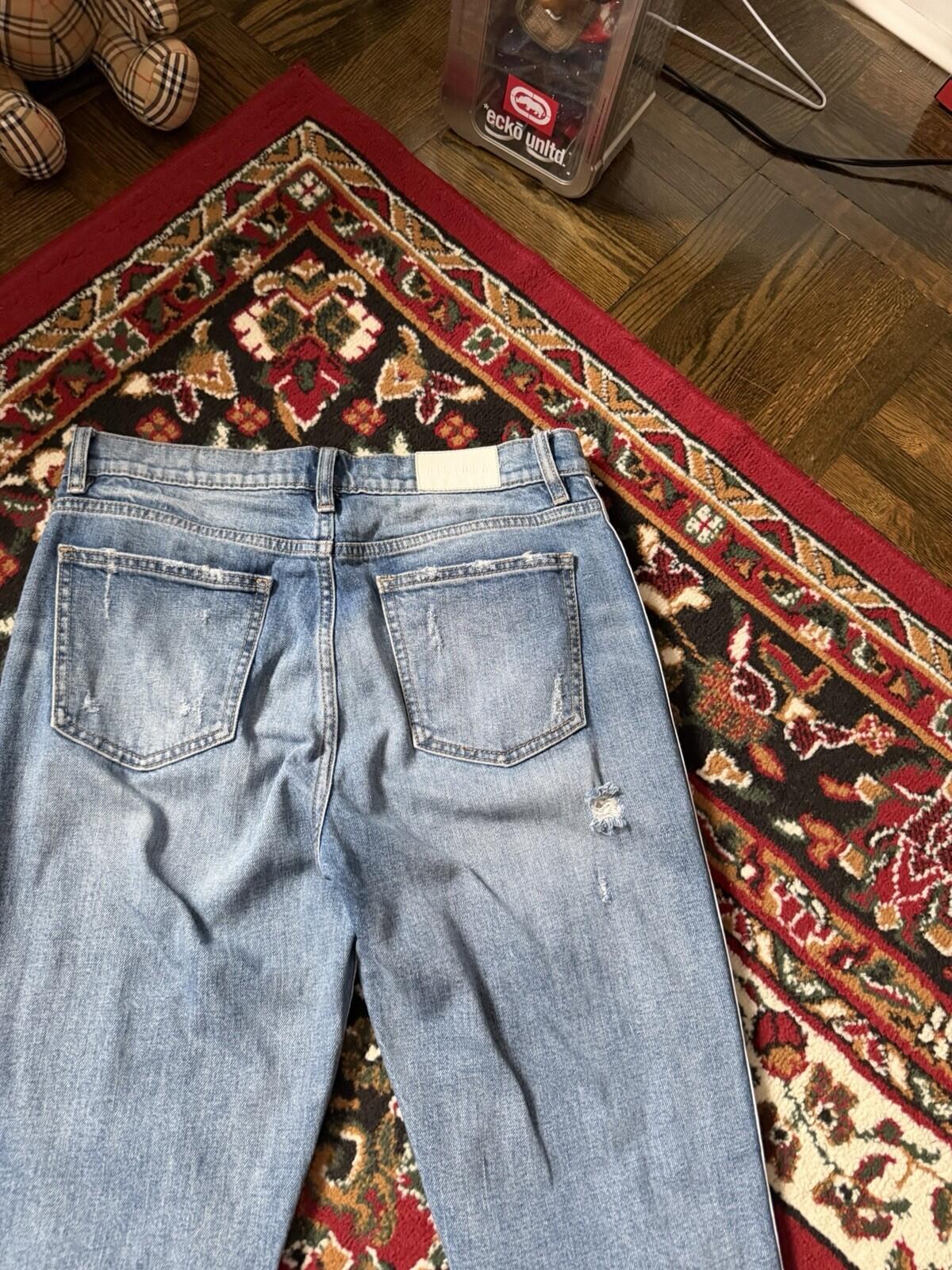 Pistola Women's Straight Zipped Distressed Denim Jeans Blue Pants Size 28