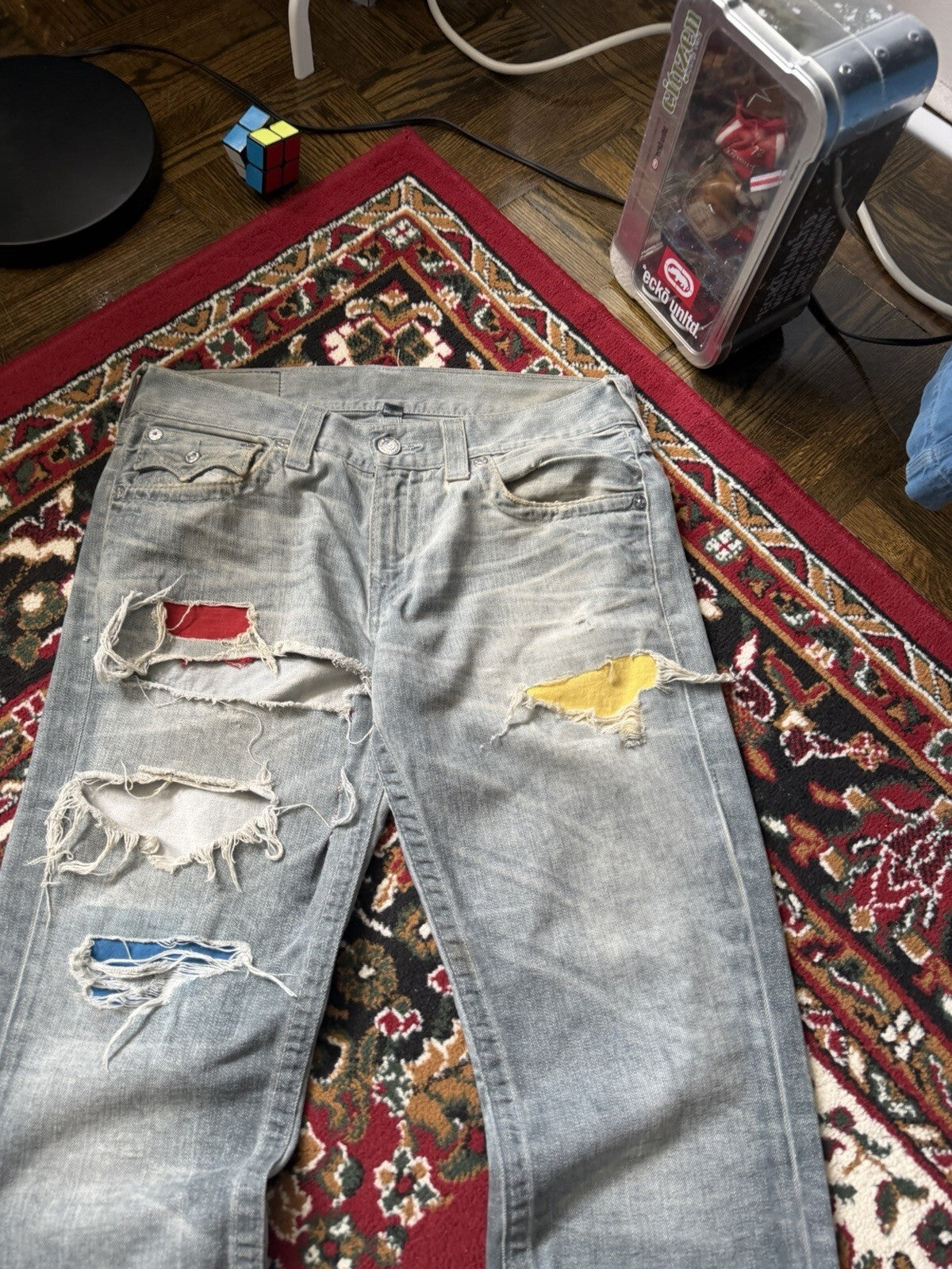 Vintage True Religion Patchwork Jeans Distressed Straight Jeans Y2k 00s