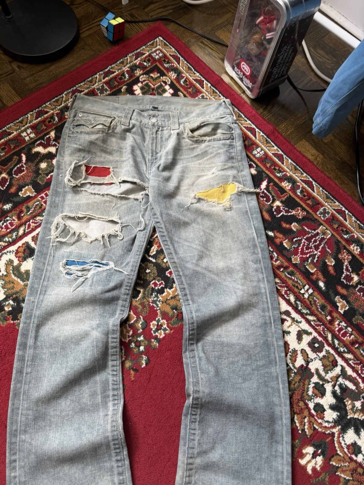 Vintage True Religion Patchwork Jeans Distressed Straight Jeans Y2k 00s