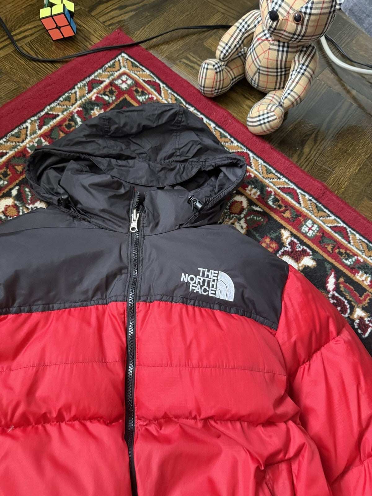The North Face Nuptse 700 Down Puffer Jacket Red Black Size L