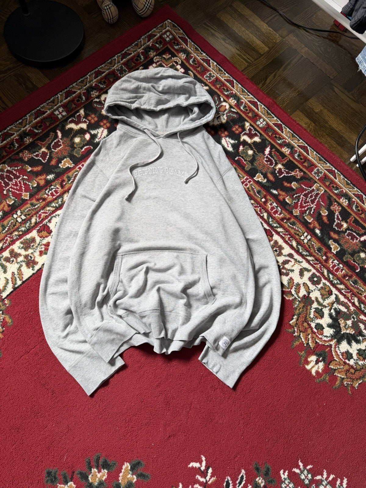 Reigning Champ Logo Basic Light Gray Hoodie Size L Pima Cotton
